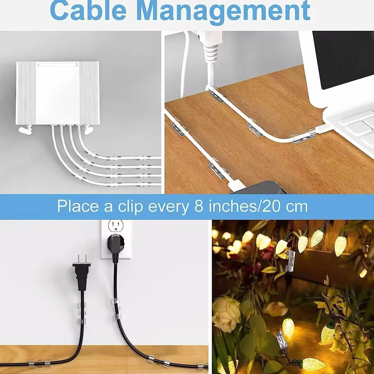 100 Abrazaderas de Cable, Soportes de Alambre de Pared, Abrazaderas Adhesivas para Cables Que Mantienen los Cables ordenados Debajo de escritorios (Black)