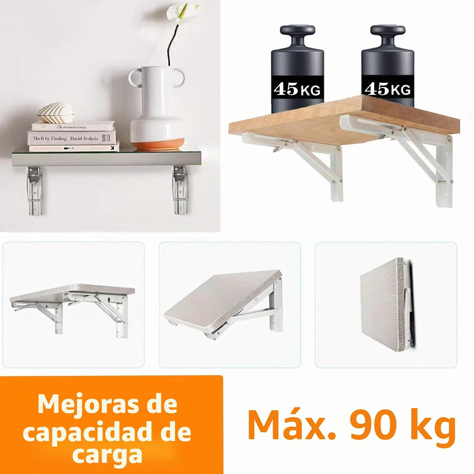 400mm Escuadras Abatibles, 2Pcs Bisagra Mesa Abatible Escuadras para Estanterias, Bisagras Mesa Plegable Inoxidable, Soporte Estantería Plegable, Pared Soporte de Estante, Carga: 90KG.