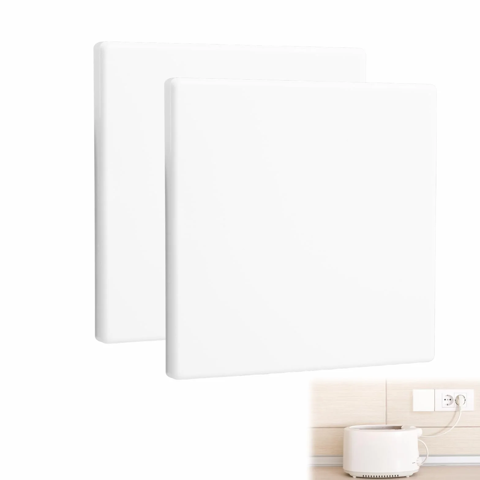 Placa De Pared Decorativa En Blanco, Set De 2 Unidades De 8,6 X 8,6 Cm, Fabricada En Plástico Sin Tornillos, Ideal Para Cubrir Enchufes O Interruptores No Utilizados, Fácil De Instalar Y Duradera