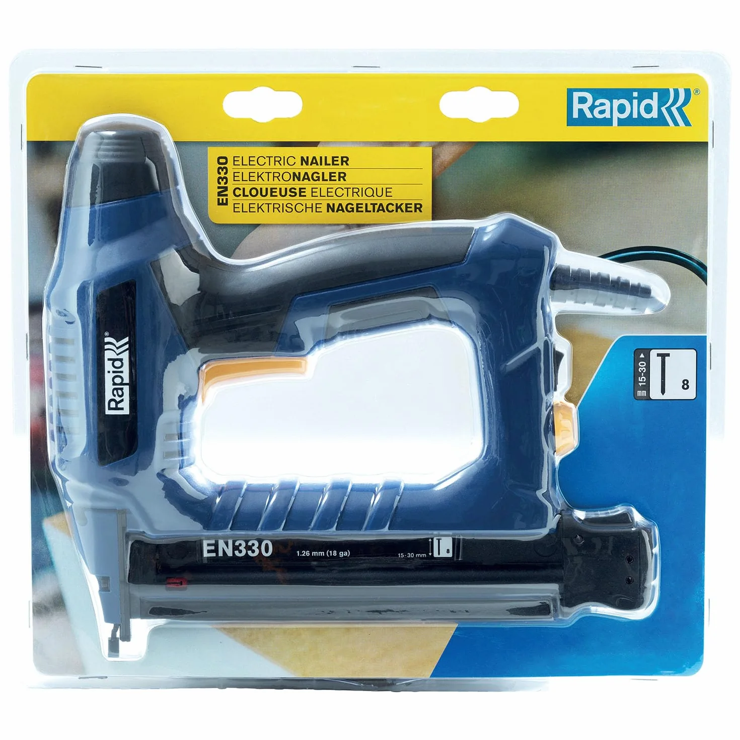 Rapid EN330 Grapadora Clavadora Eléctrica Instantánea para Madera, Marcos y Manualidades o Decoración para Clavos N.º 8 (5001386)