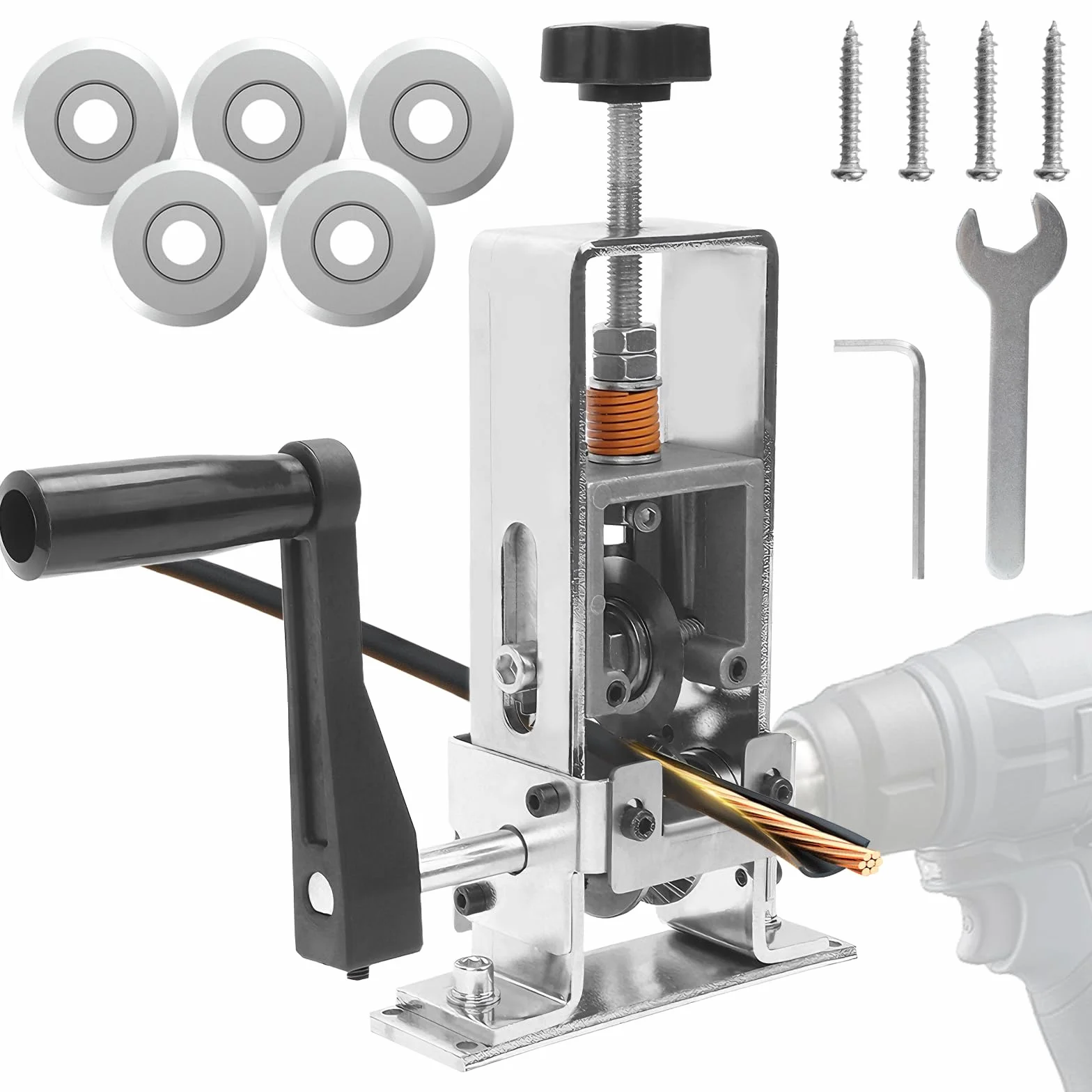 Qivine Maquina Pelar Cables, Máquina Pelacables Electricista, Automático Pelamangueras Electricista Profesional con Manivela para Reciclaje Chatarra Cobre (B)