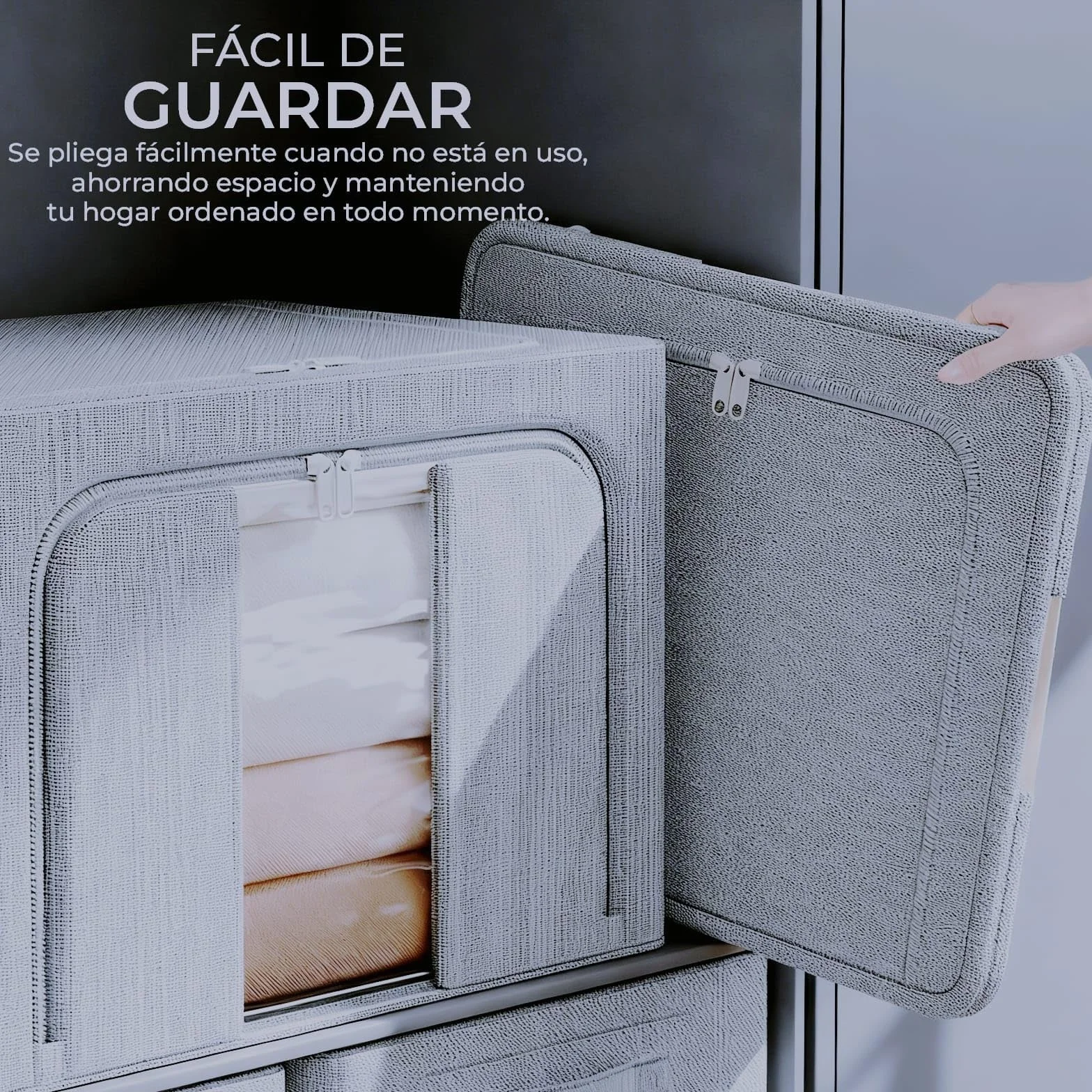 Cajas de Almacenamiento con Cremallera y Ventana Pack 3 Unidades Impermeable Metálica Plegables Gris claro 24L
