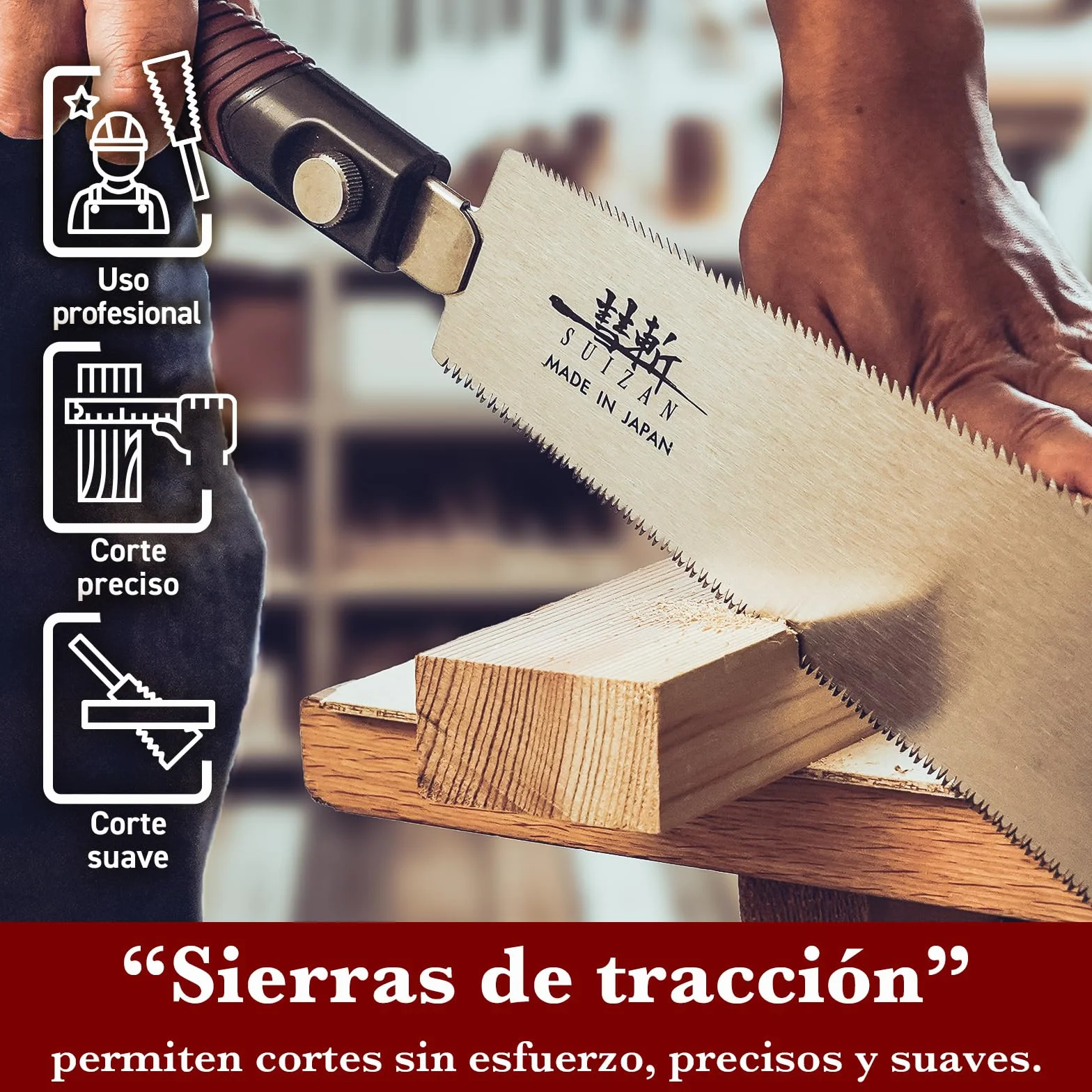 SUIZAN Ryoba Sierra japonesa de doble filo 210mm - Serrucho de mano profesional Herramientas carpinteria madera
