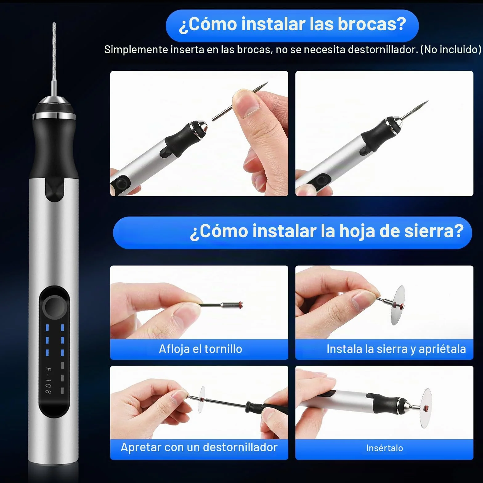 Euakee Bolígrafo de Grabado Recargable por USB, Mini Grabador Eléctrico de Bricolaje, Herramientas Rotativas Inalámbricas, Herramienta de Grabado Portátil para Joyería, Madera y Metal