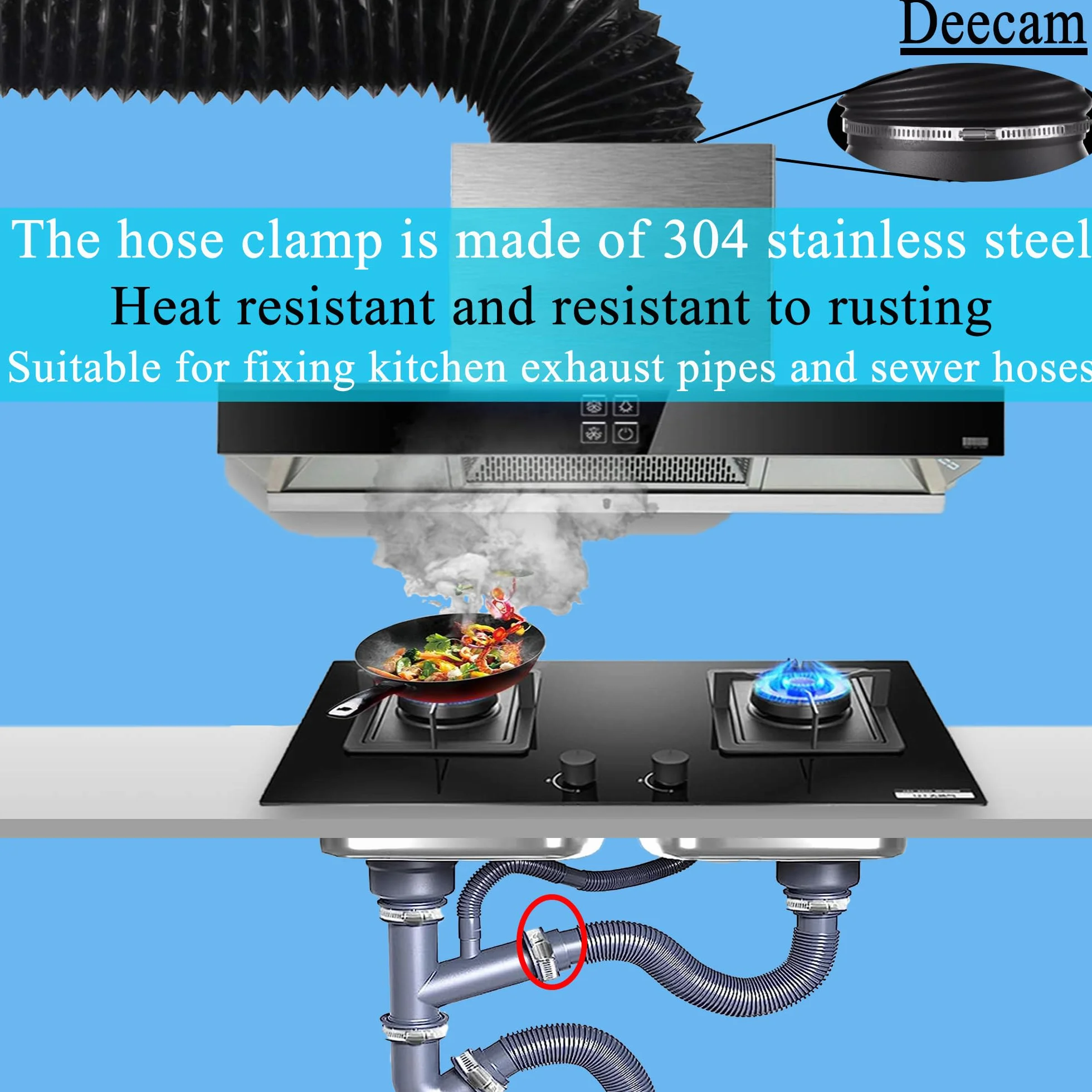 Deecam Abrazaderas Metalicas para Tubos 4M, Abrazaderas Acero Inoxidable con 12 Cierres, Adecuado para Tuberías de Gas Doméstico, Tuberías de Agua, Tuberías de Automóviles, etc.