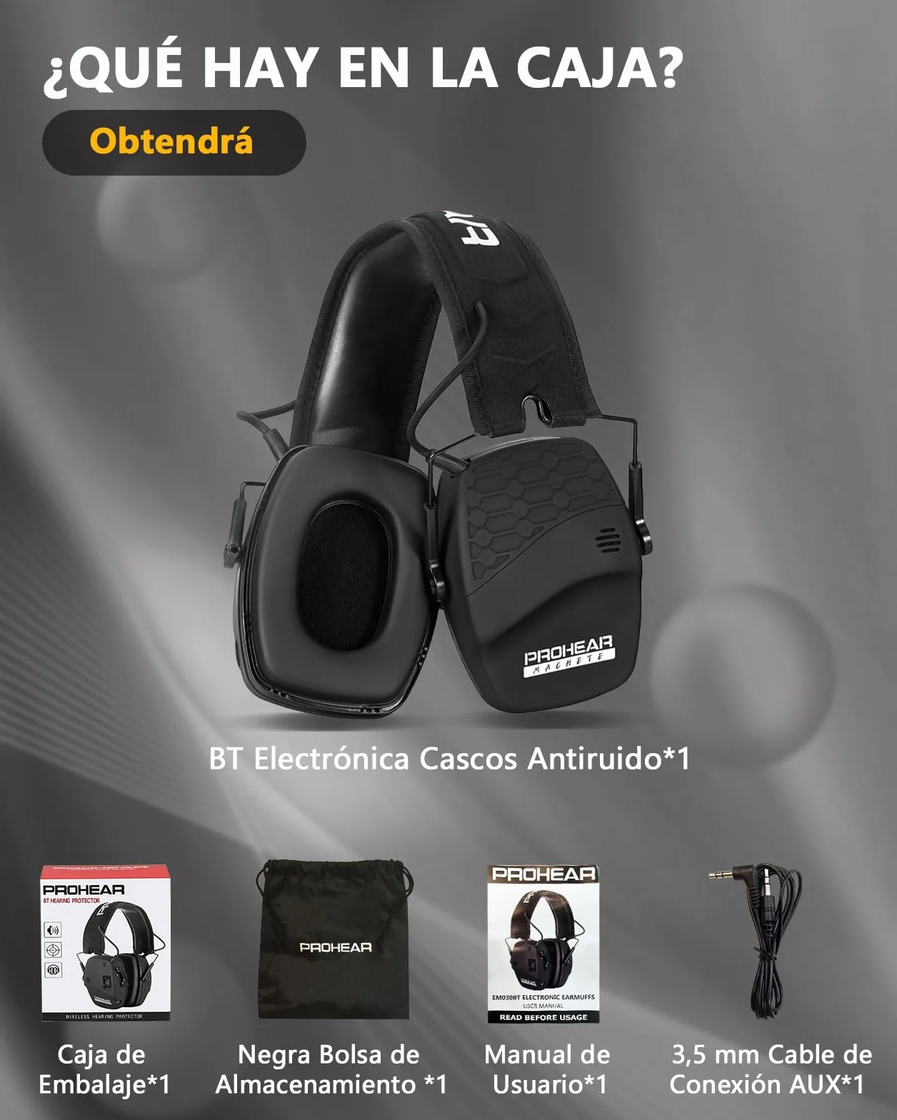 PROHEAR Cascos Antiruido Protector Auditivo Reducción Activa Ruido Amplificación Sonido SNR 27dB NRR 22dB Bluetooth