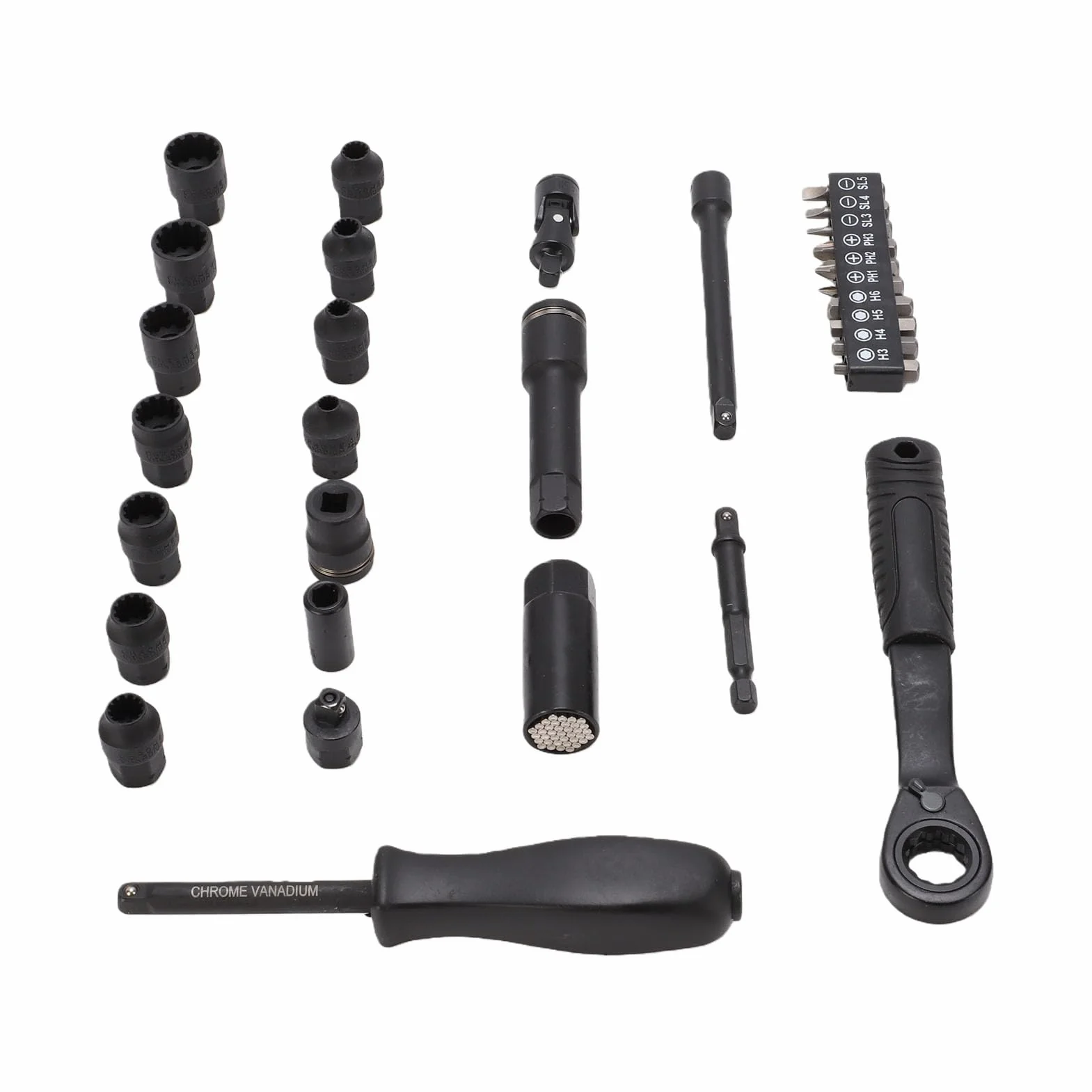 ASHATA Juego de Llaves de Trinquete y Dados de Paso, Accionamiento de 1/4 de Pulgada, Juego de Llaves de Trinquete de 72 Dientes con Biela y Adaptador, de Dados de Paso, Llave de Tubo de para