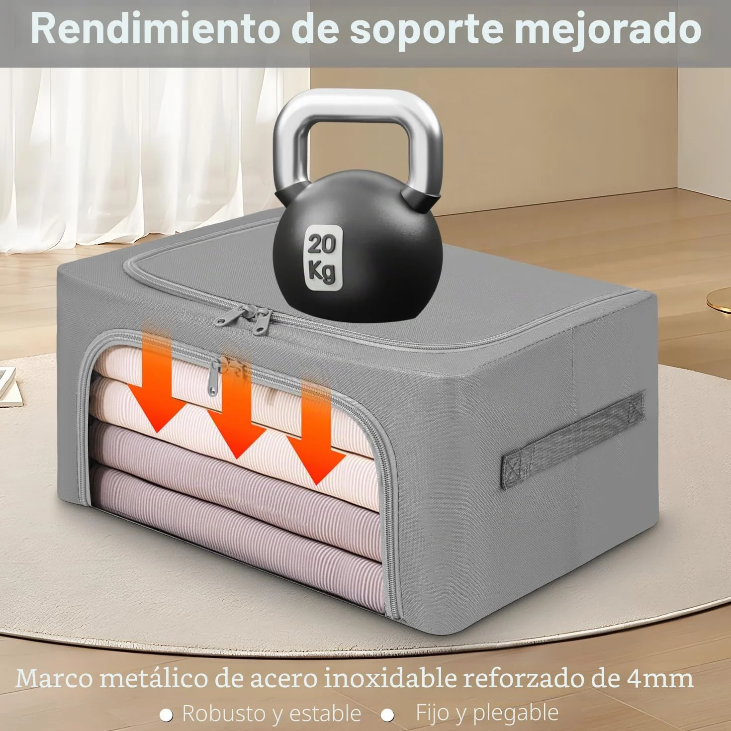 Cajas Almacenaje Ropa con Cremallera Oxford Organizador Armario Gris Claro