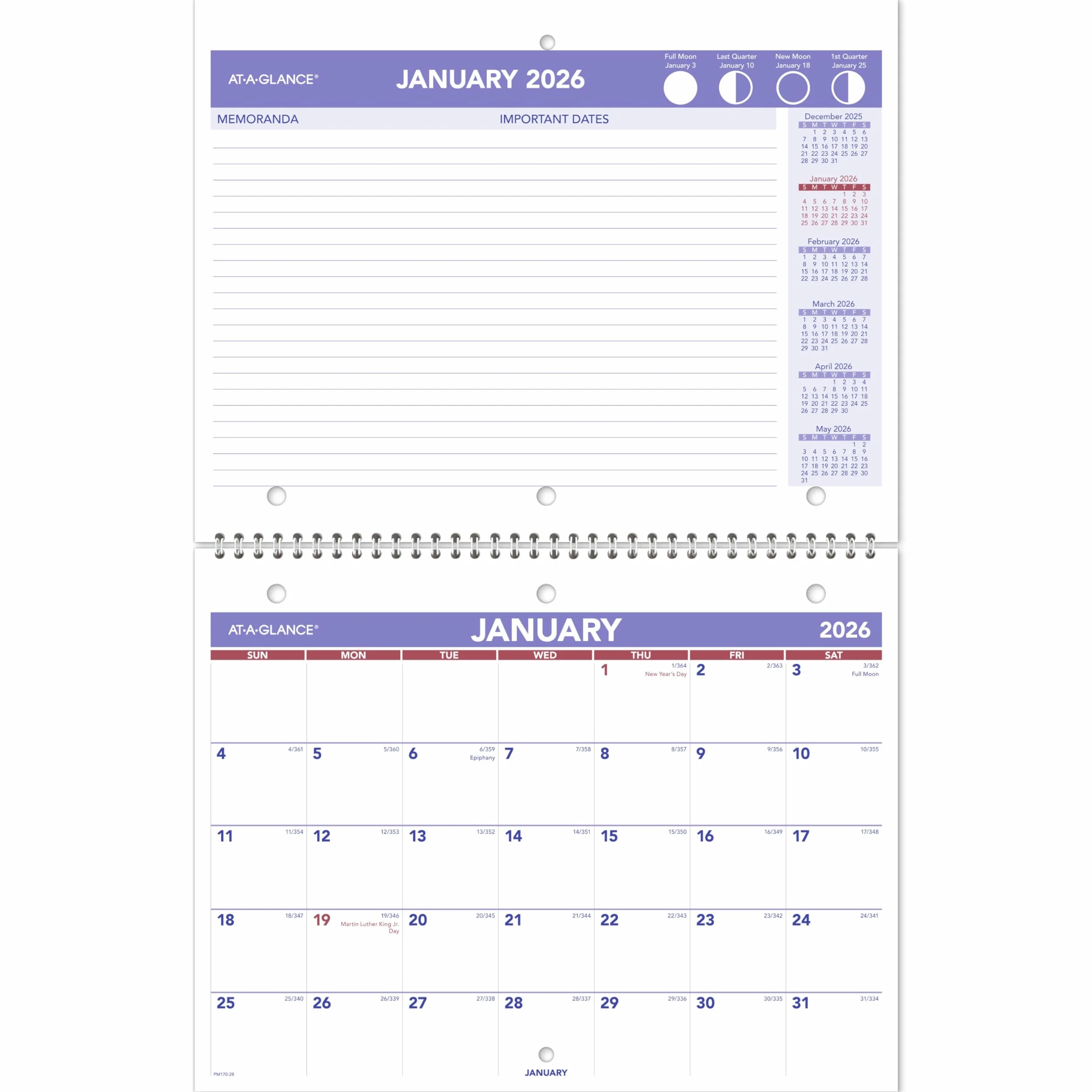 AT-A-GLANCE Calendario de pared 2026, 8.5 x 11 pulgadas, mensual