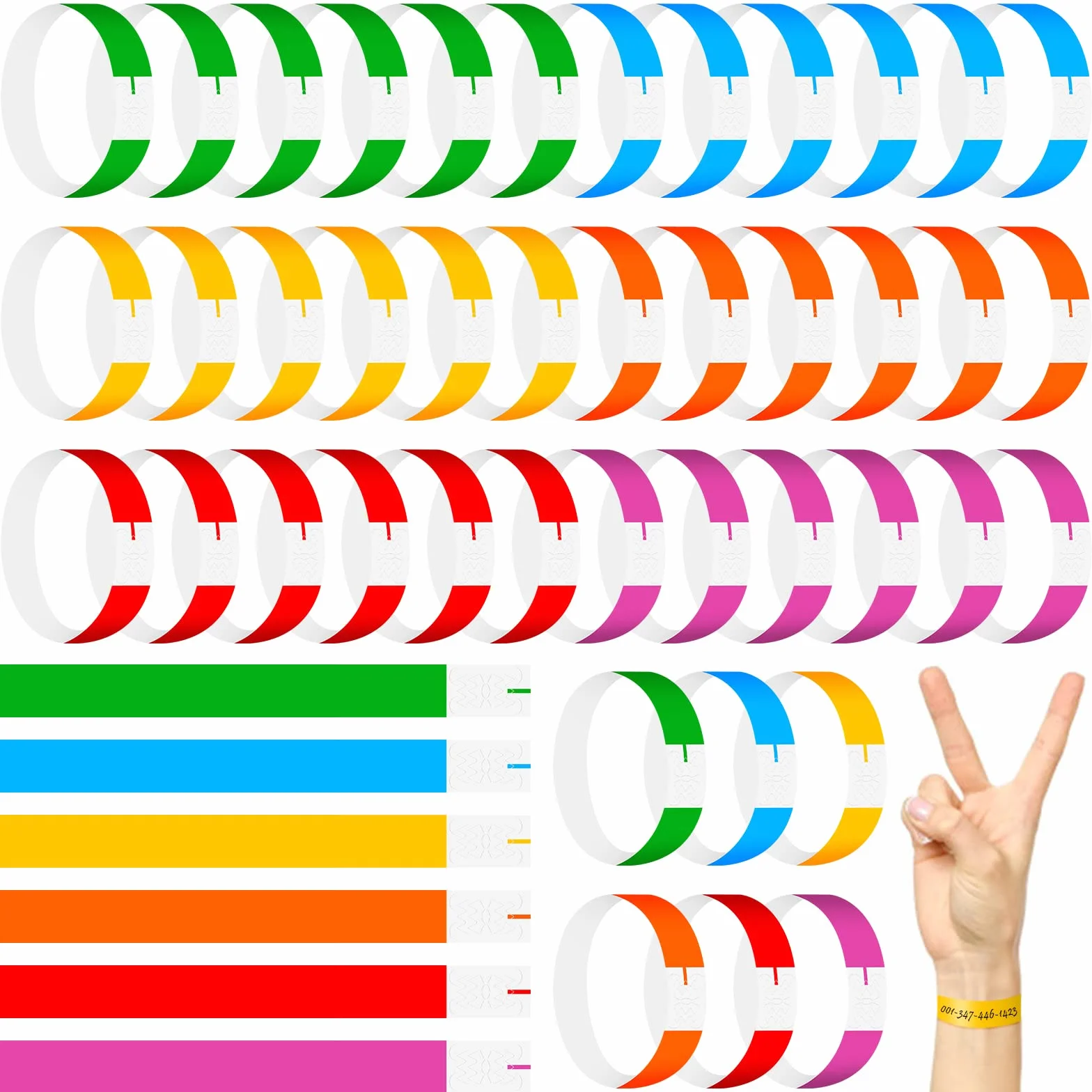 Pulseras Identificativas de Neón Impermeables 600pcs 6 Colores para Eventos Festivales