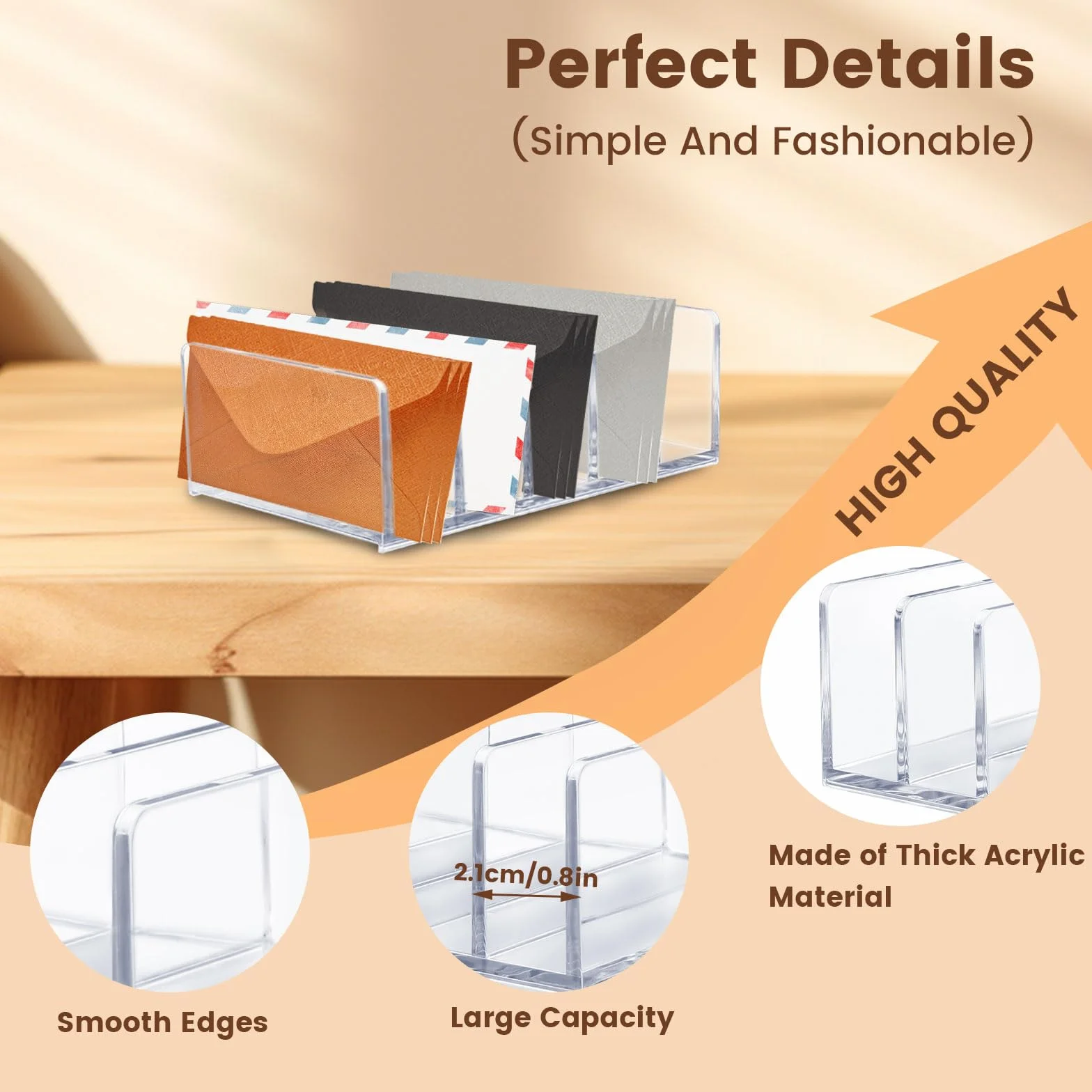 LELE LIFE Acrylic Mail Organizer 5 Compartments Desktop Office Home