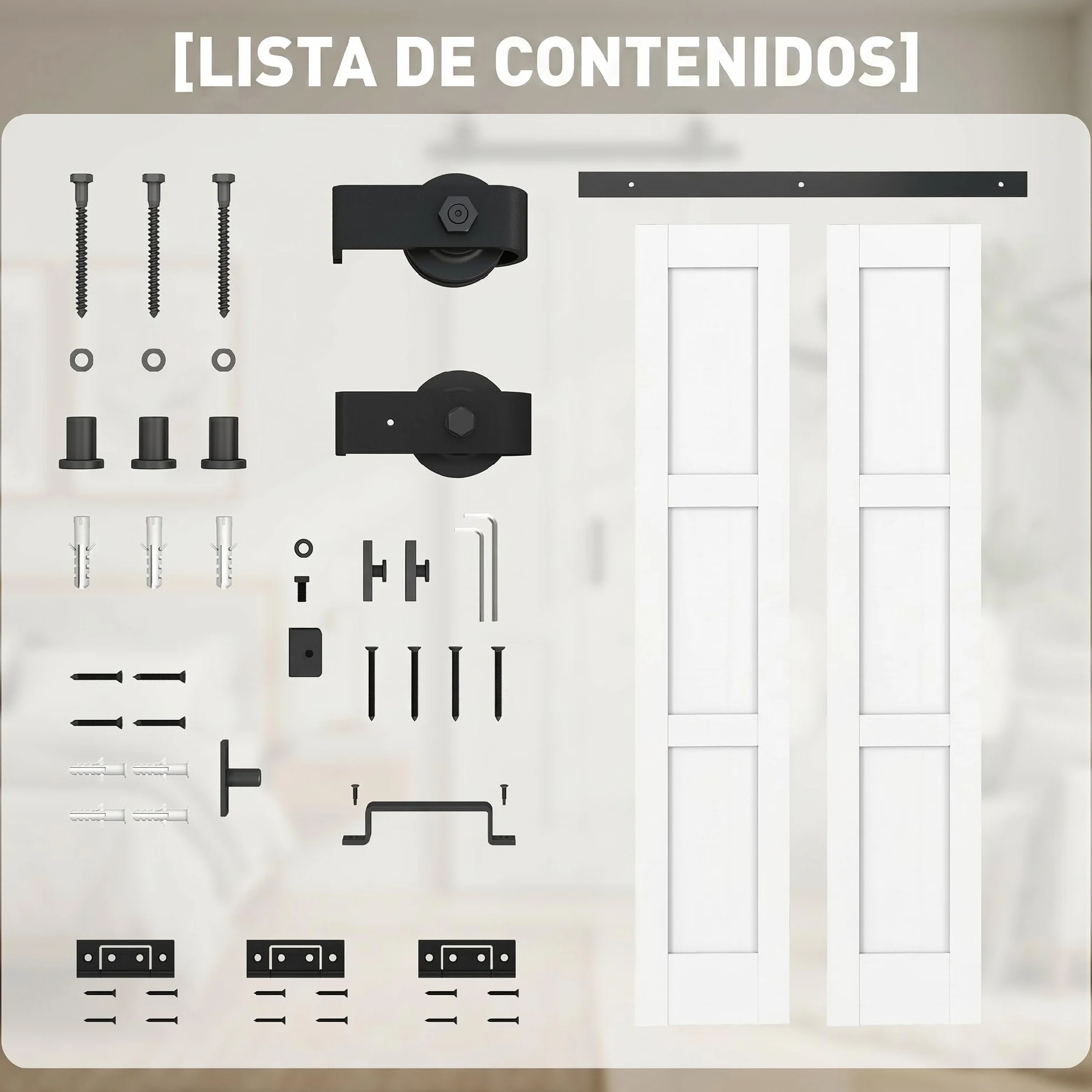 HOMCOM Puerta Corredera Plegable con Herrajes 91,4x213,4 cm, Puerta Corredera Interior con Rodillo, Riel de Acero, Guía de Suelo, Manija, para Baño, Salón, Sala de Estar, Blanco
