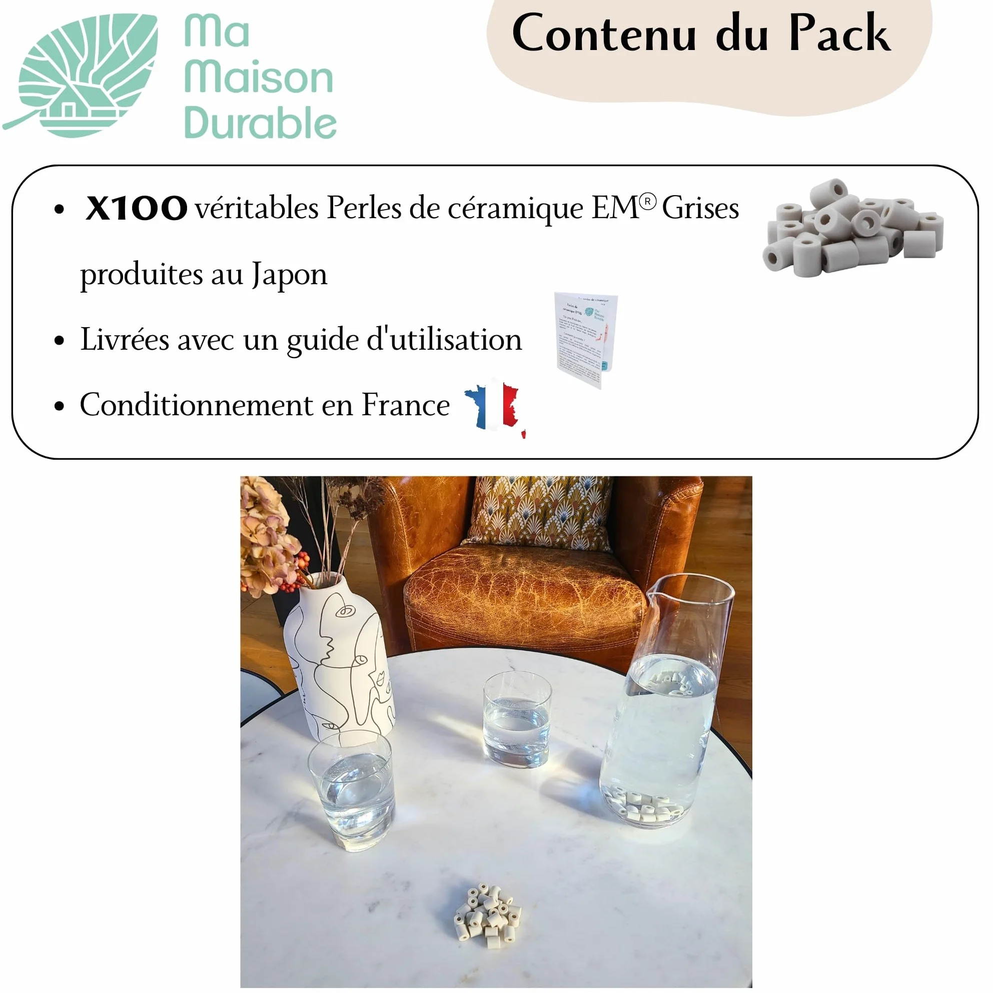 X100 Perlas de Cerámica EM® Grises | Filtro Purificador 100% Natural Agua del Grifo| Bolas de filtración natural Cloro Calcáreo| Para Jarra Jarra Botella Fuente Hervidor