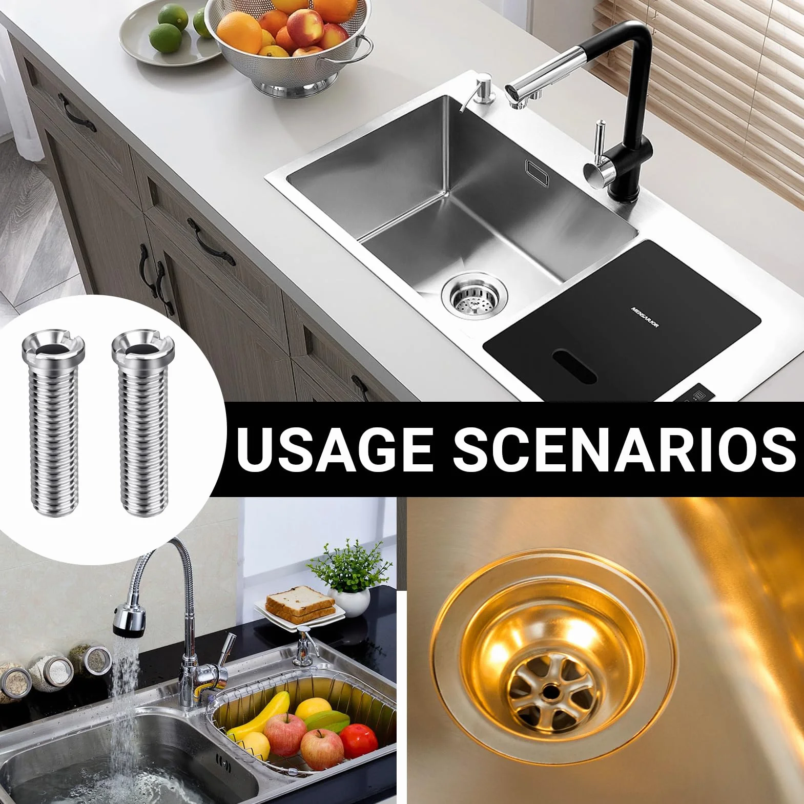 2 Piezas Tornillo Hueco para Fregadero, M12×45mm Accesorios para Fregaderos, Válvula de Cesta Coladora de Acero Inoxidable, Accesorios de Desagüe, para Fregadero (Plateado)