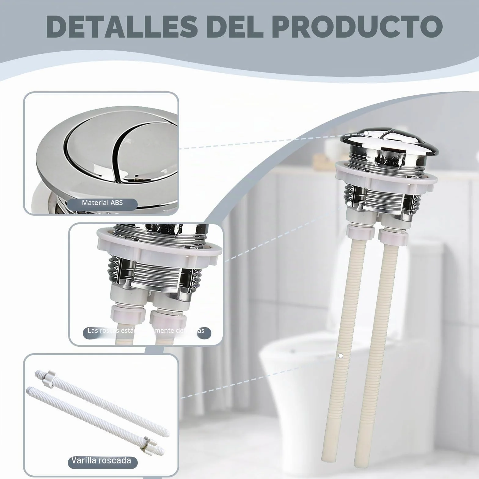 Pulsador cisterna, Botón de Cisterna Universal Rock para Inodoros de Doble Descarga, Accesorio de Baño Resistente y Duradero, Instalación Fácil y Rápida, Incluye 2 Palancas de Control