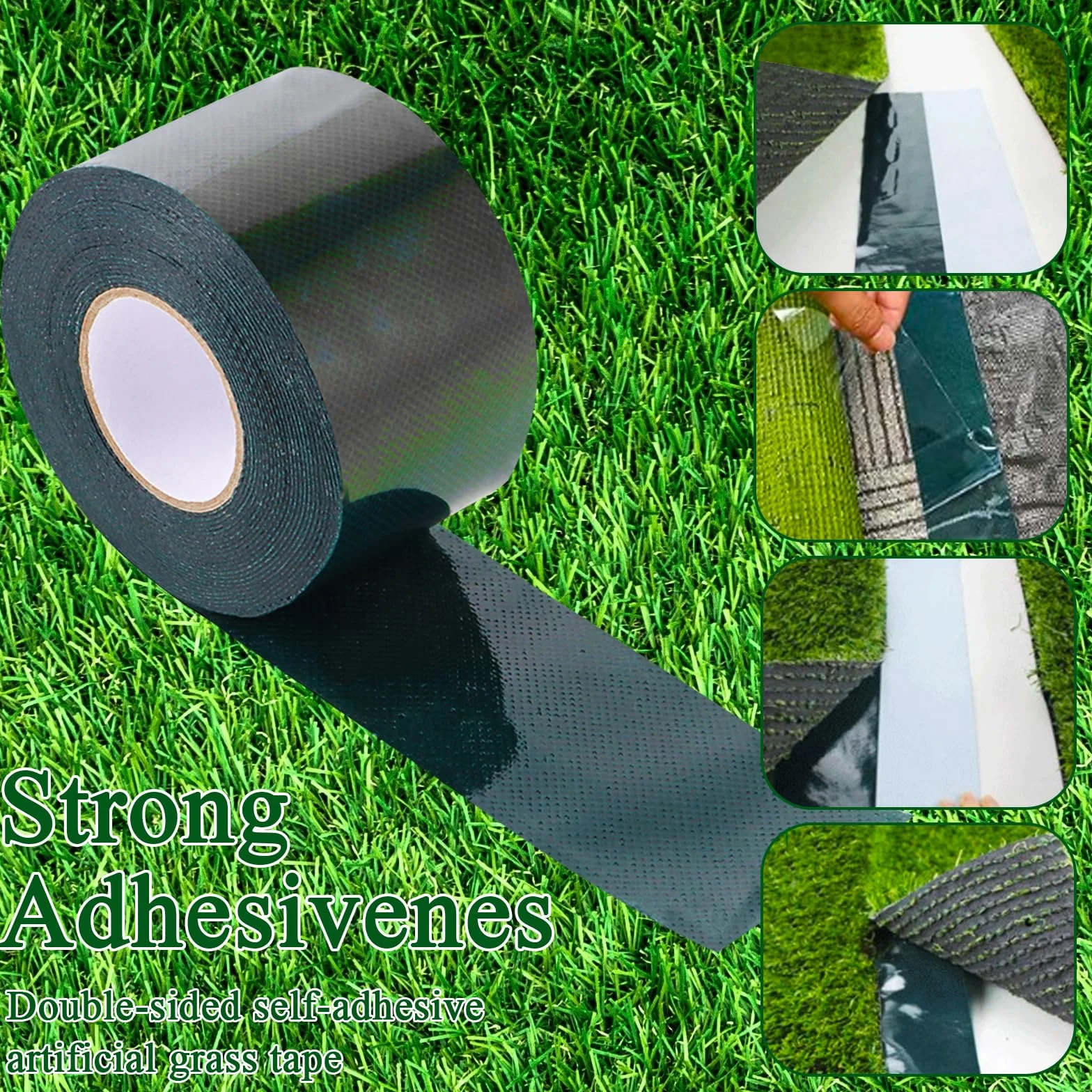 DAJAVE 4 cintas adhesivas de césped artificial, fuerte de doble cara, 50 mm x 5 m, cinta de césped artificial para conexión, fijación, alfombra de césped verde, conexión de alfombra de césped