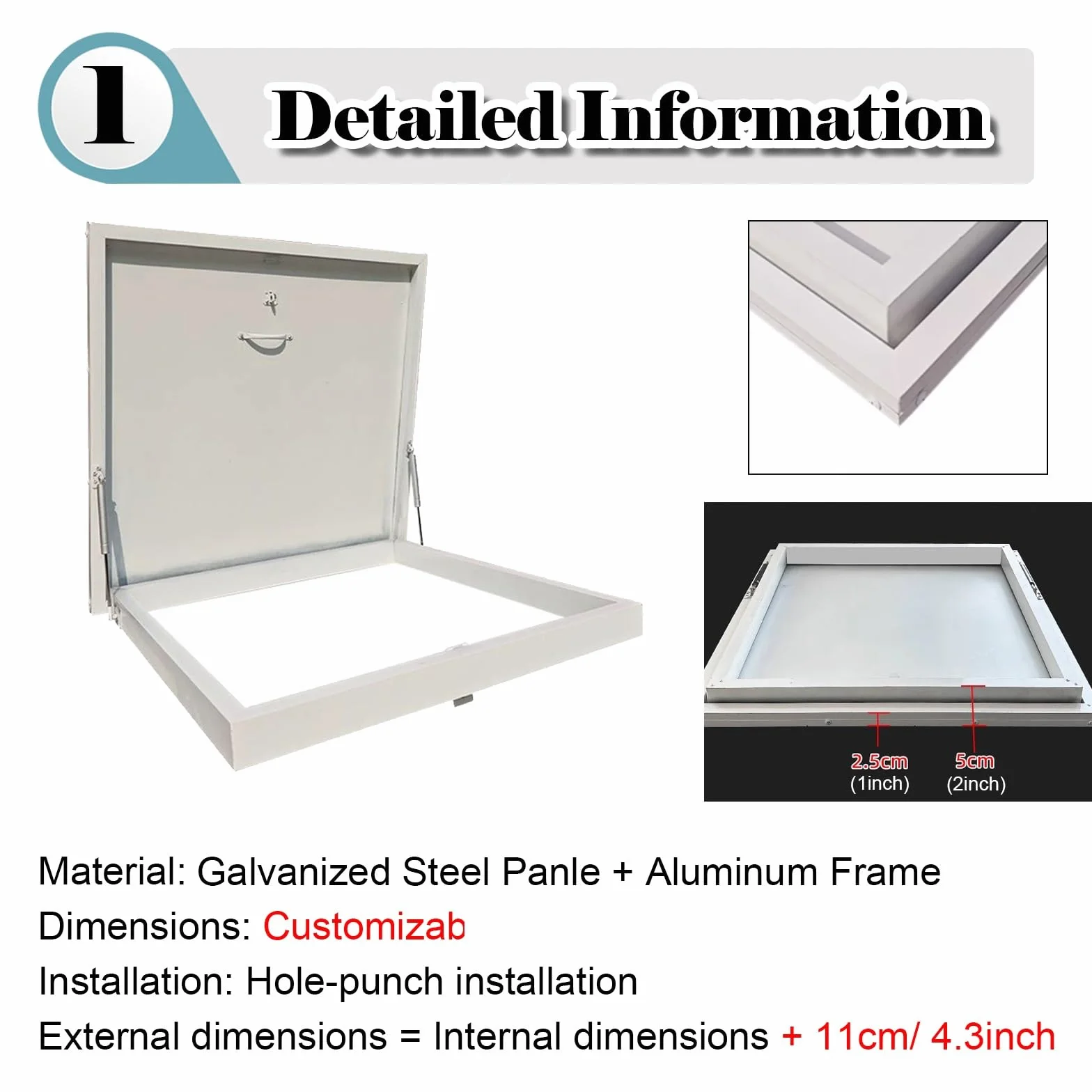 Genérico Puerta de Acceso para Techo Personalizable, Resistente y Resistente, antirrobo e Impermeable para Mantenimiento de sótanos, trampilla de Acceso de Metal (65 x 55 cm/25,6 x 21,7 Pulgadas)