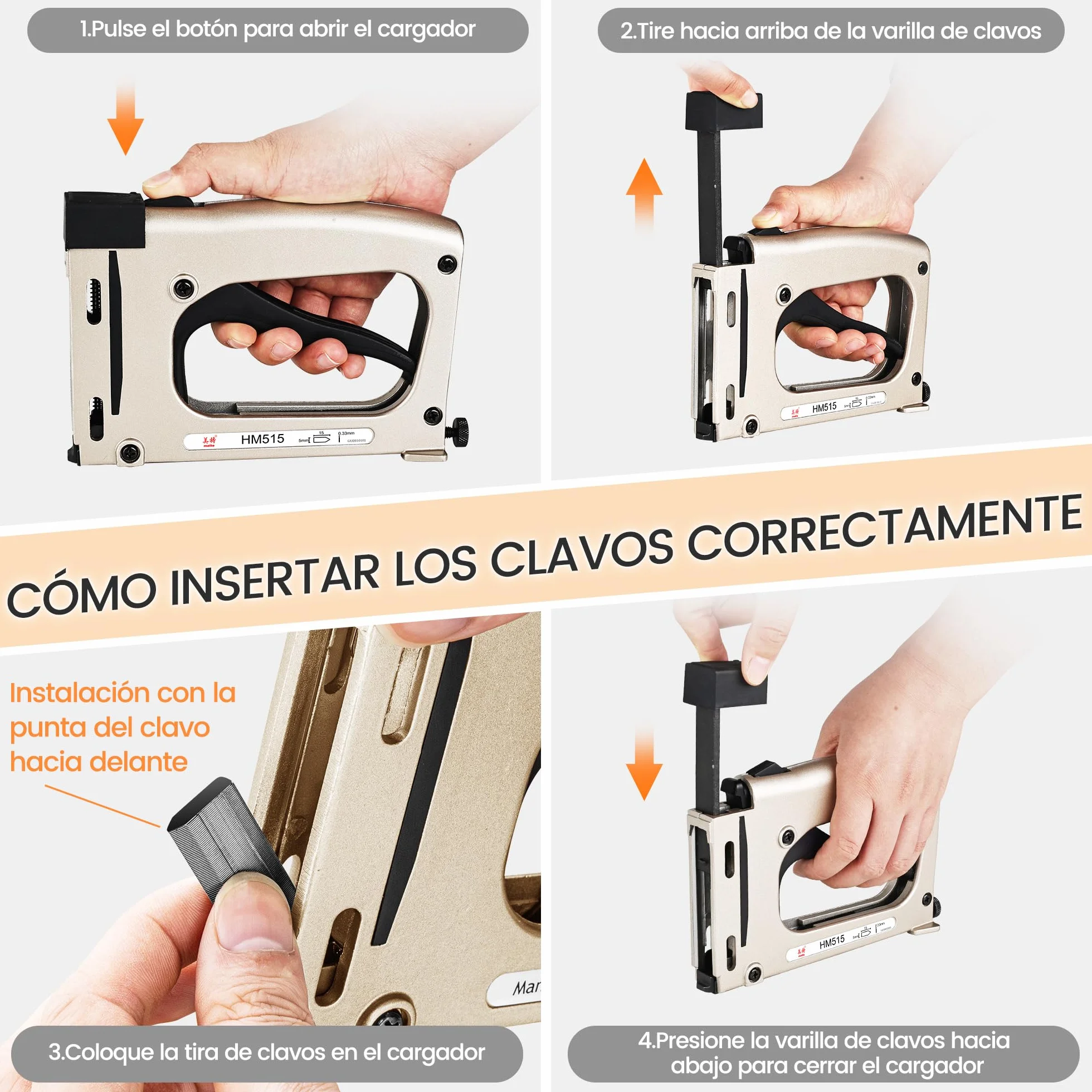 meite HM515 Grapadora para Marcos de Cuadros con 1.000 Puntas Flexibles, Manual Frame Point Driver, Herramienta para Enmarcar Cuadros, Manualidades y Marcos de Fotos