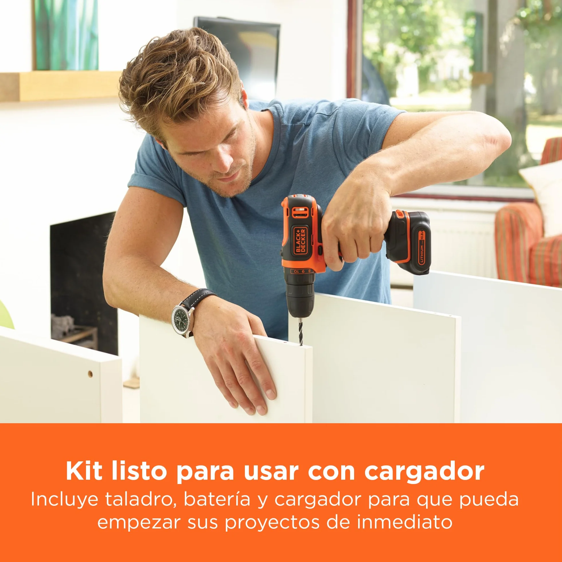 BLACK+DECKER Taladro atornillador inalámbrico ultracompacto, con luz de trabajo LED, batería Li-Ion de 10.8V y cargador, BDCDD12-QW