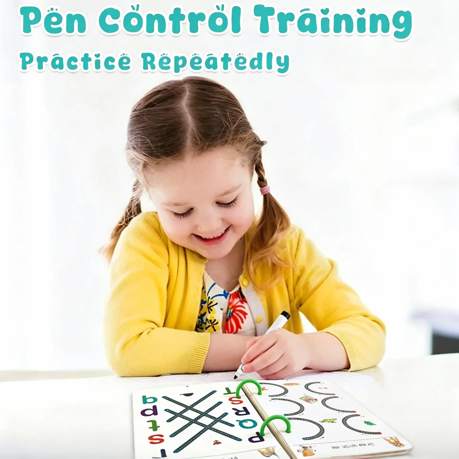64 páginas Cuaderno Aprender a Escribir Números, Dibujo, Matemáticas y Letras, Libros de Trazado Reutilizables para Niños de 3 4 5 6 Años, Libros de Actividades Preescolares, Libro Vacaciones