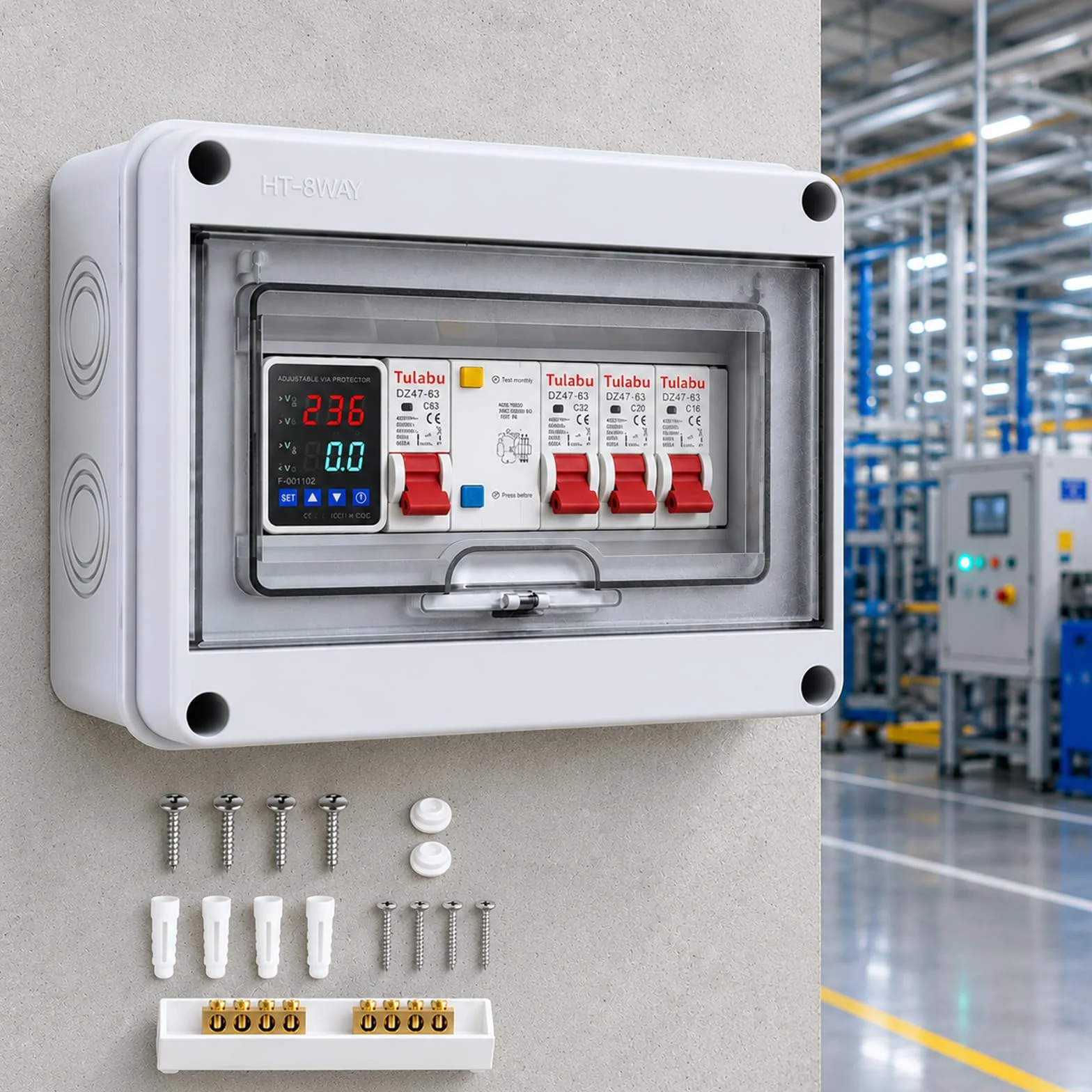 Caja Distribución Montada Superficie, Caja de Distribución de Superficie IP65 Interruptores Desconexión CA 32 A, 16 A y 10 A para Uso en Talleres y Hogares