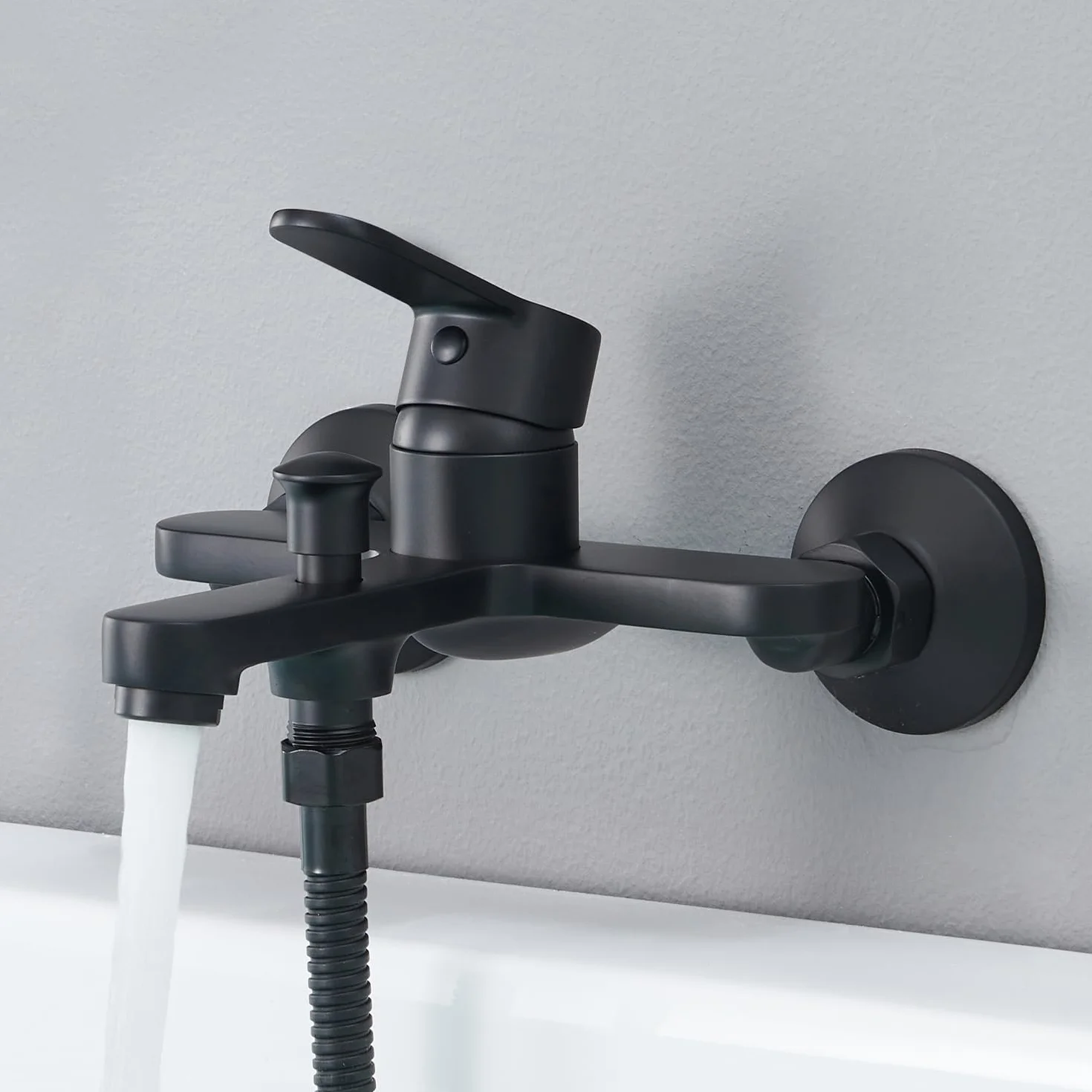 Grifo Bañera Negro, Grifo Bañera y ducha de Latón, Mezlador Monomando Ducha con Caño Bañera, Grifo Bañera Mural para Baño, Grifo para Ducha y Bañera, Universal 1/2" Salida Inferior