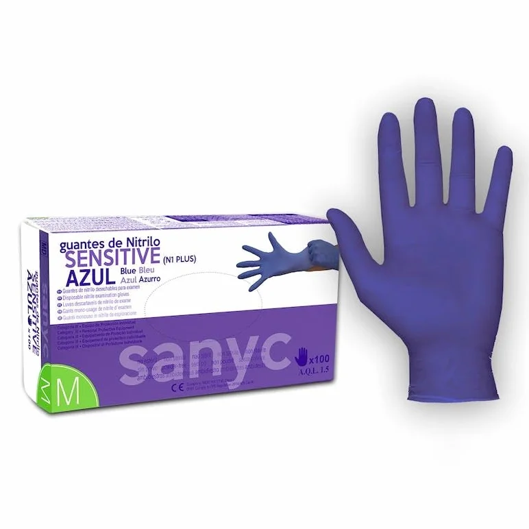 Sensitive Guante Nitrilo Sin Polvo Color Azul 3,5gr cajas de 100 unidades (100, L)