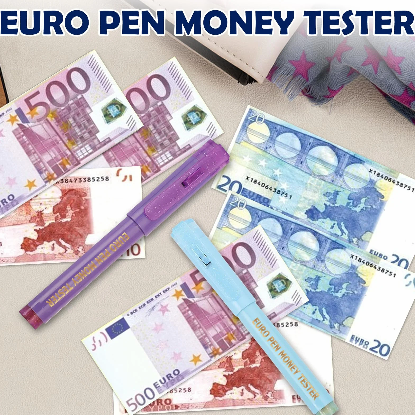 Bolígrafos Detectores de Billetes Falsos con Luz UV, Detector Portátil para Euros, Dólares, Libras