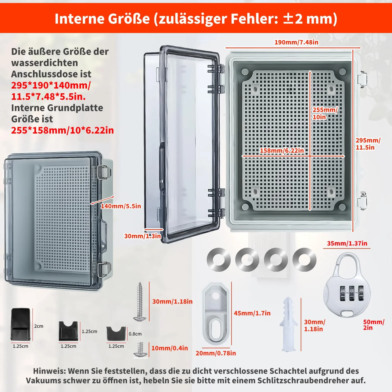 Caja Eléctrica Impermeable IP65, Caja Estanca Exterior Electrica, Cuadro Electrico de Carcasa Industrial, Caja Estanca Enchufes Exterior con Accesorios Montaje en Pared y Cerradura (29 * 19 * 14 cm)