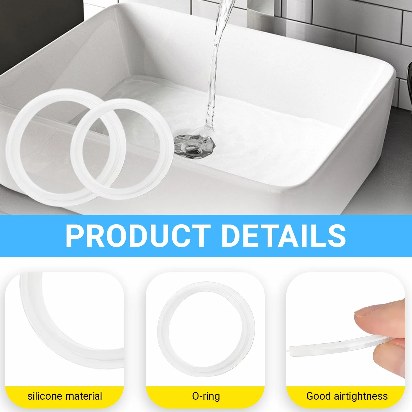 Juntas de Silicona Blancas para Tapón de Lavabo 38mm 32mm 2 Tamaños