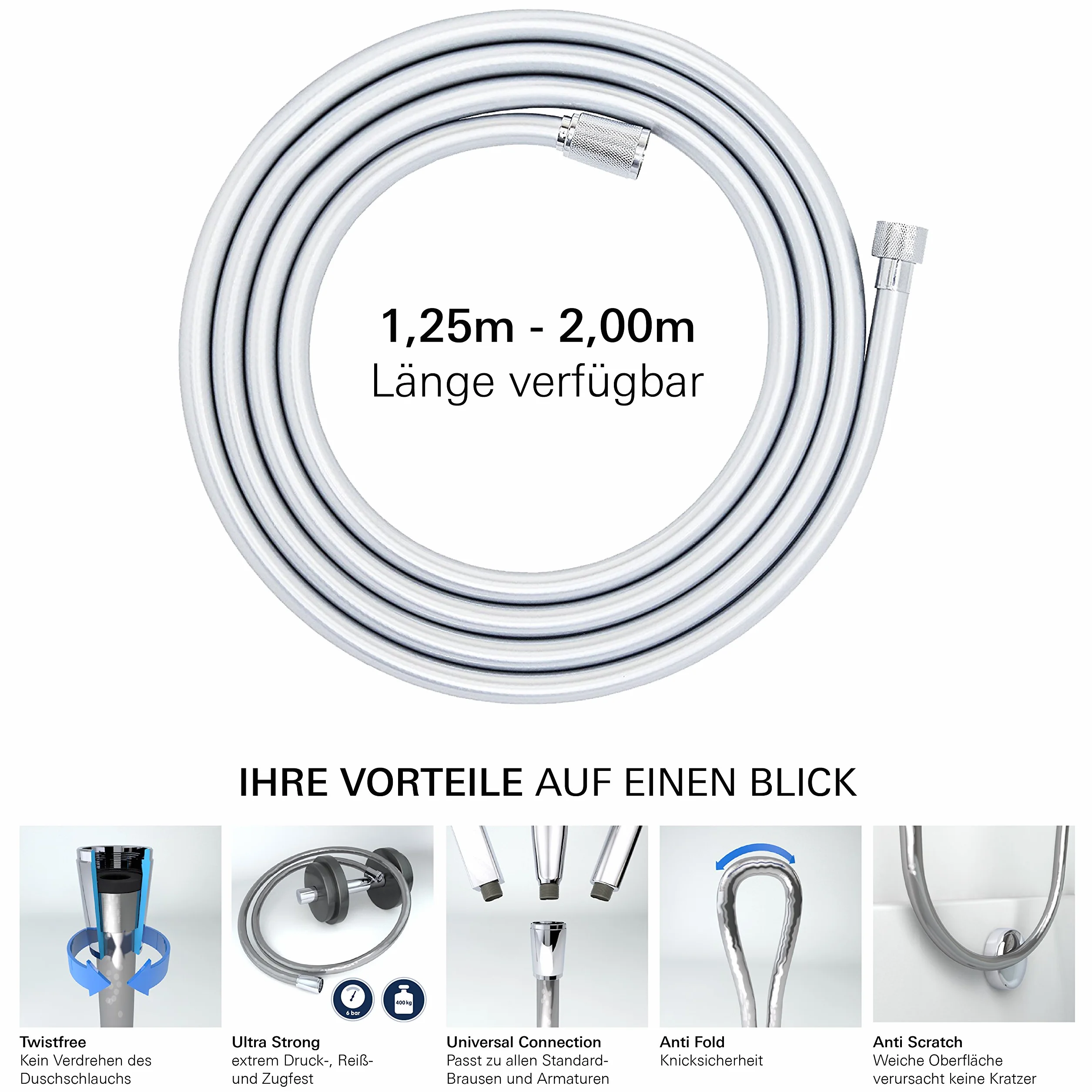 Grohe Relexaflex Metal - Flexo Metálico, Color Cromo, 1.75 m (Ref. 28139000)