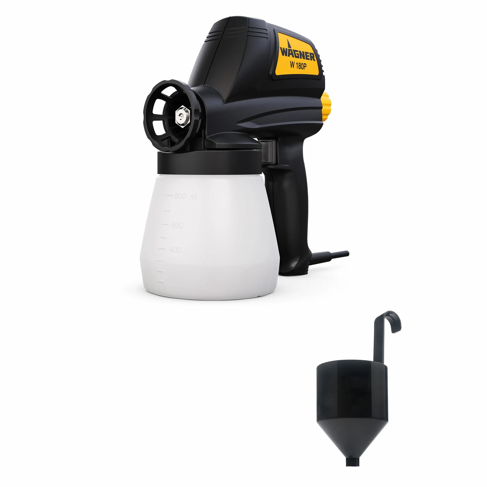 WAGNER Pulverizador de pintura W 180 P para pinturas a base de disolvente y solubles en agua para interiores y exteriores, depósito 600 ml, 10 m²-15 min, 70 W