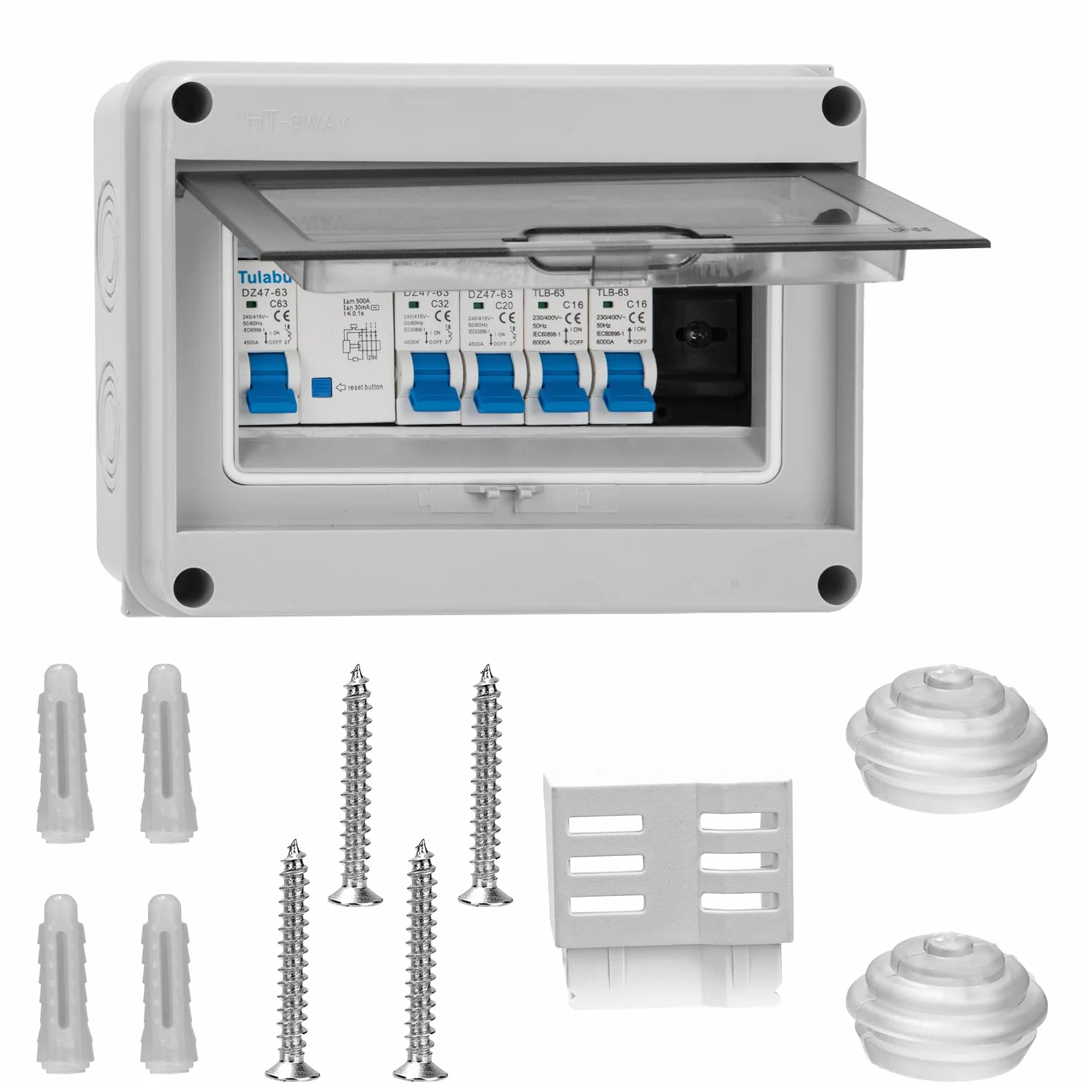 Caja de fusibles de superficie, caja de distribución de superficie impermeable IP65 con interruptor diferencial, mini caja de subdistribución de superficie para caravanas, garajes y talleres