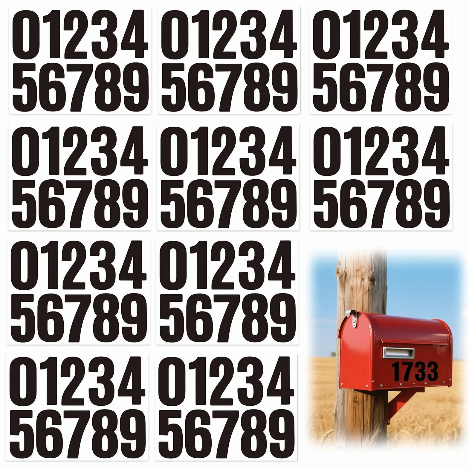 100 pcs Números Adhesivos Grandes, 10 cm, Pegatinas de Números para Casa y Exterior, Calcomanías de Números Negros para Puertas, Ventanas y Coches, Numeración Exterior Duradera