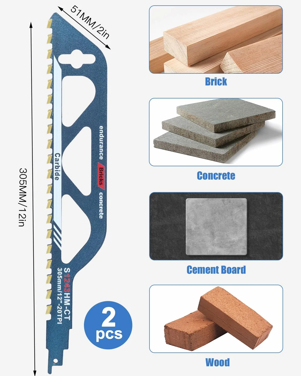 Hojas de Sierra Sable 305mm S1243HM para Metal Madera Hormigón