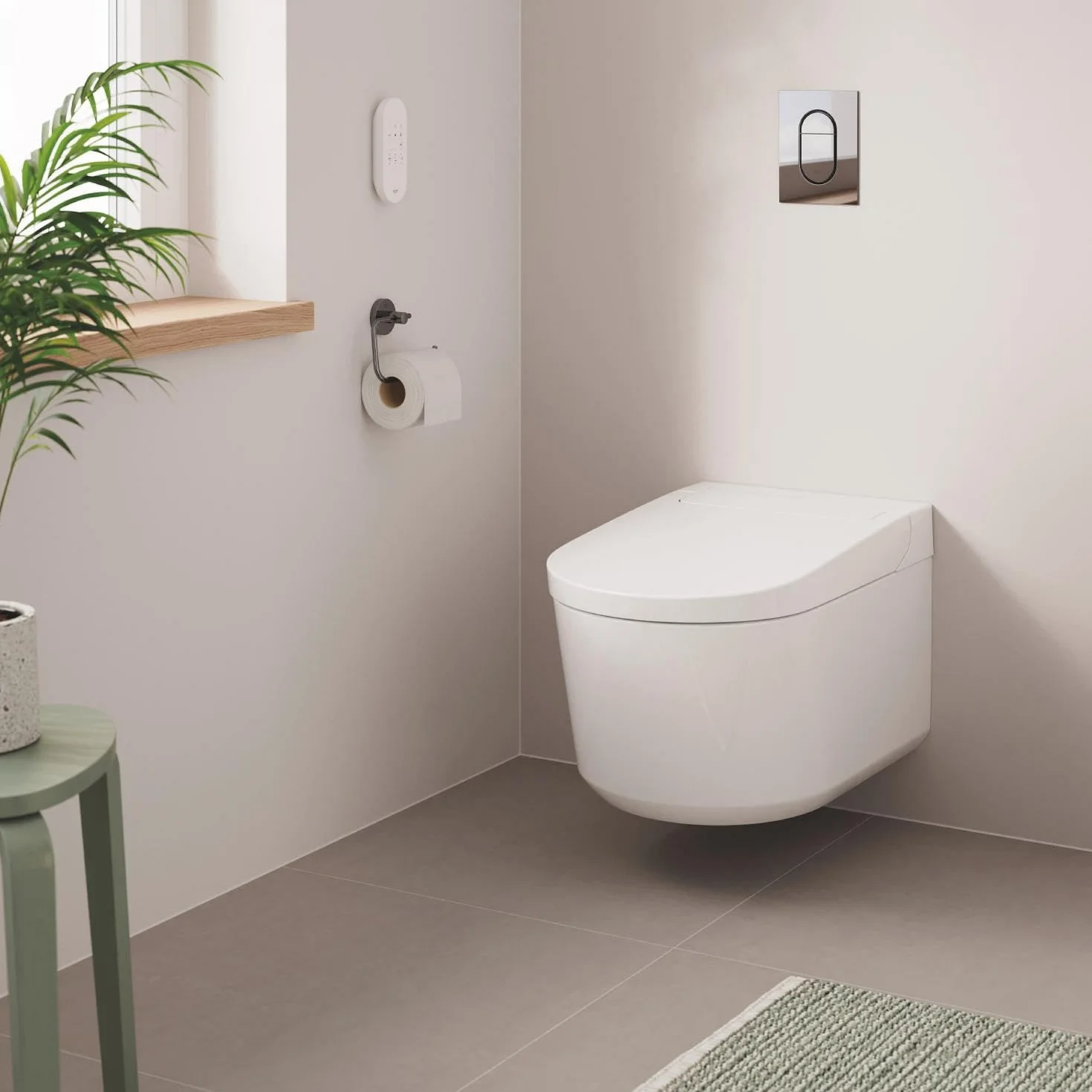 GROHE Sensia - Inodoro suspendido lavado y sin bordes (2 brazos autolimpiables, mando a distancia, kit conexión, insonorización y descarga Triple Vortex), 36507SH0
