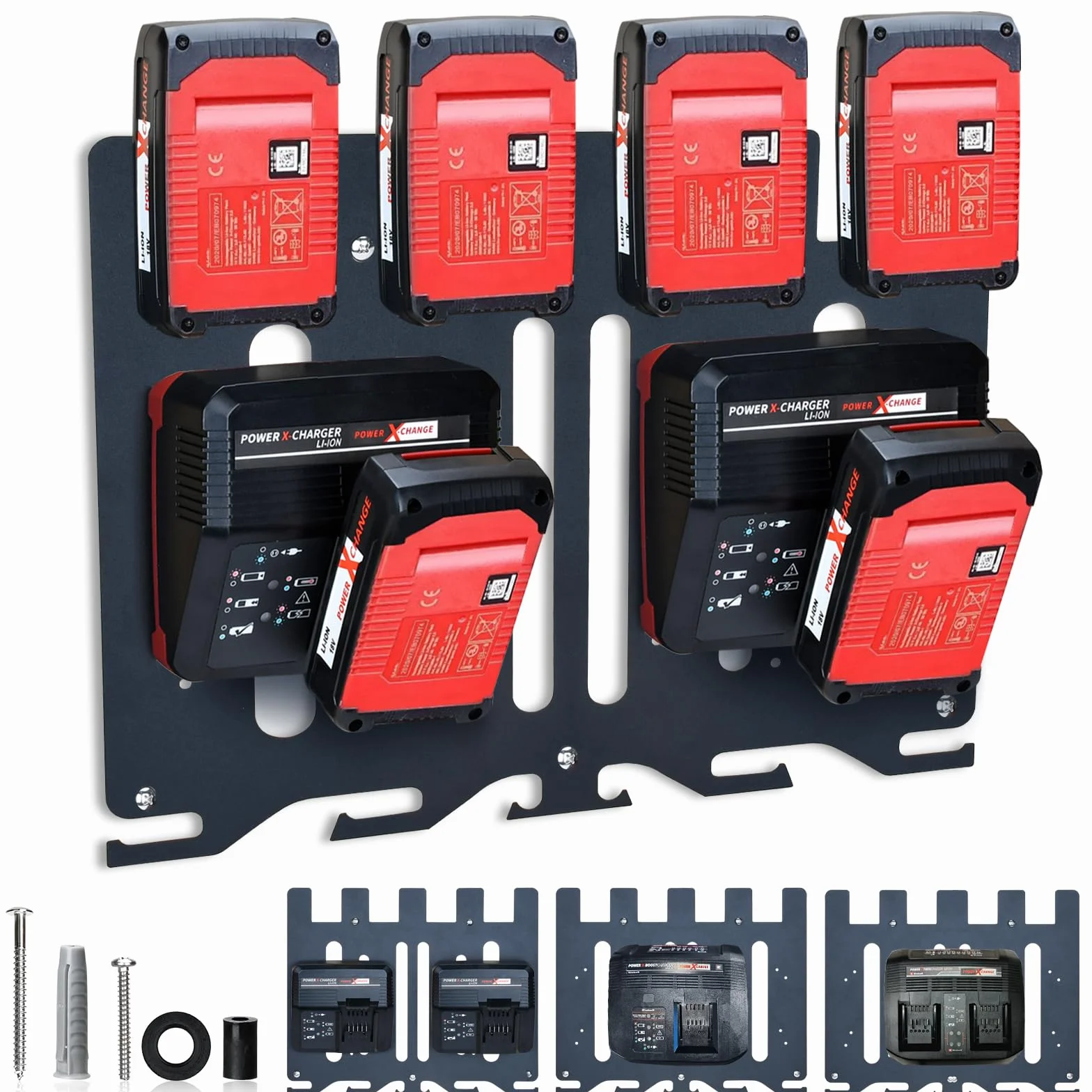 TOPOWN Soporte de pared 3 en 1 Pro para cargadores Einhell y batería de 18 V, para Power X-Change Charger, Twincharger, Fastcharger, Boostcharger