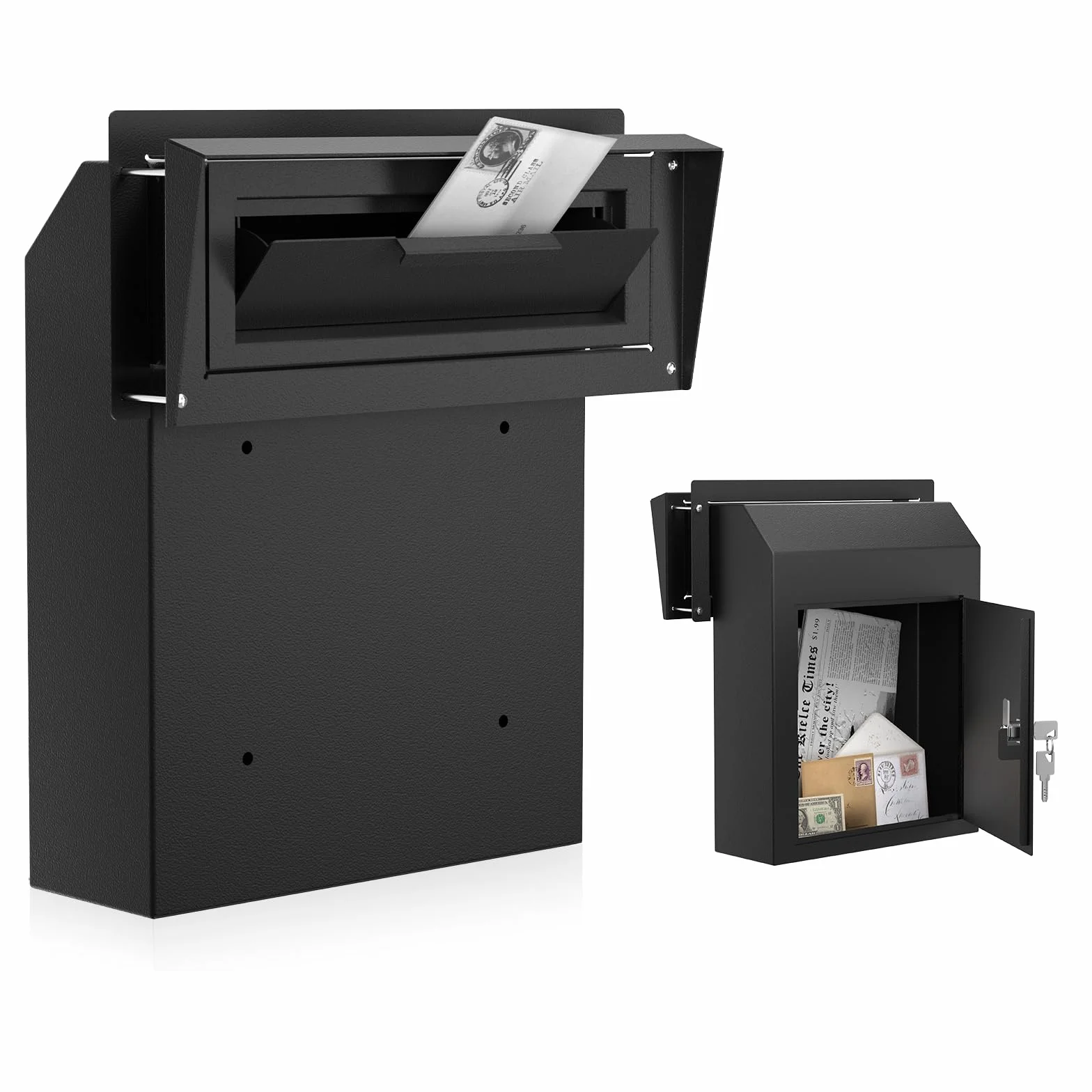 Pochar Buzón Resistente a la Lluvia para Puerta, buzón de Acero galvanizado Resistente a la Intemperie para Llaves, depósito, Pago, Correos – Buzón de Correo a través de la Puerta (Negro)