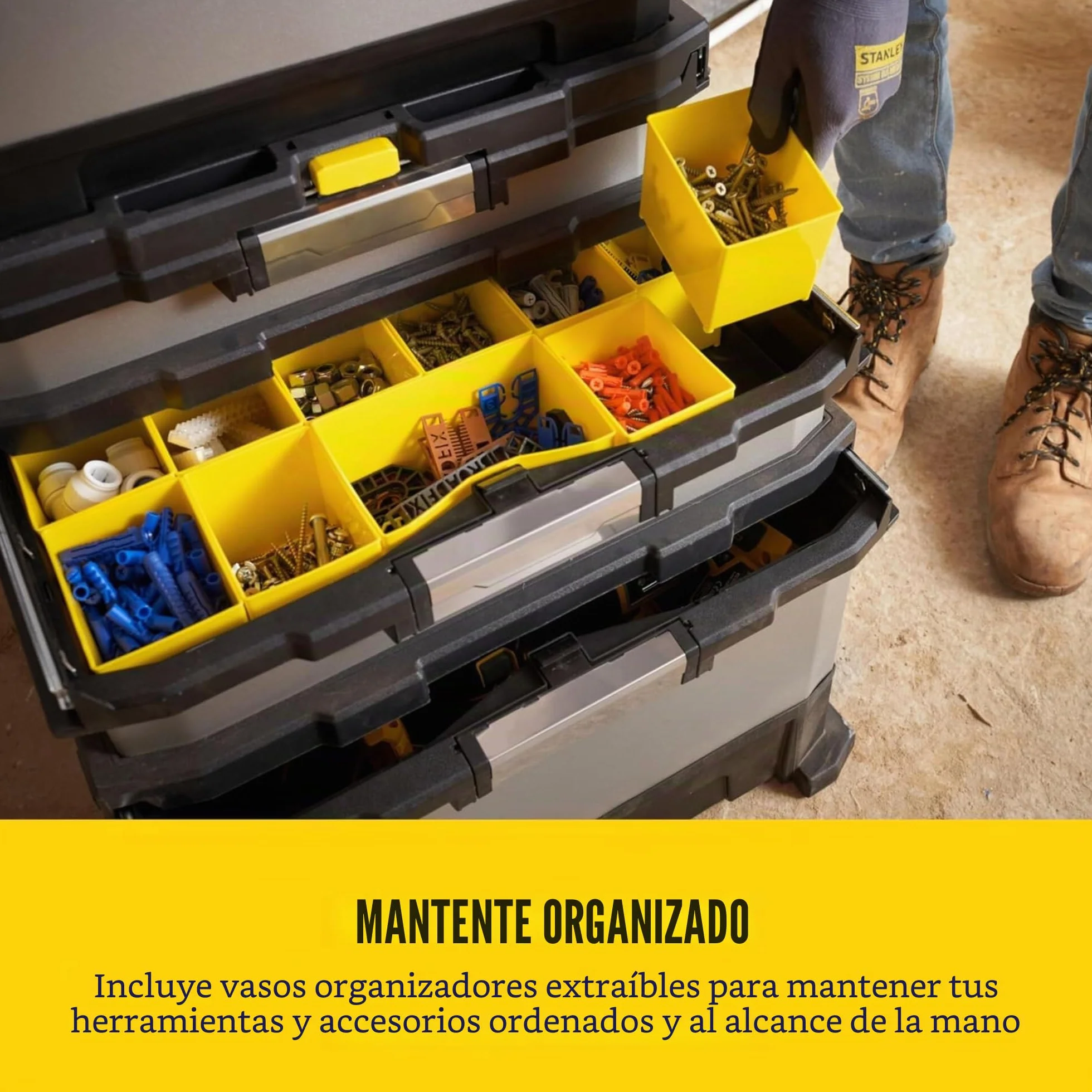 STANLEY FATMAX Taller Móvil Metálico, Carro de Herramientas, Caja Versátil para Piezas Pequeñas y Grandes, Ruedas 17cm, Cierres Metálicos Antioxidantes, 1-95-622