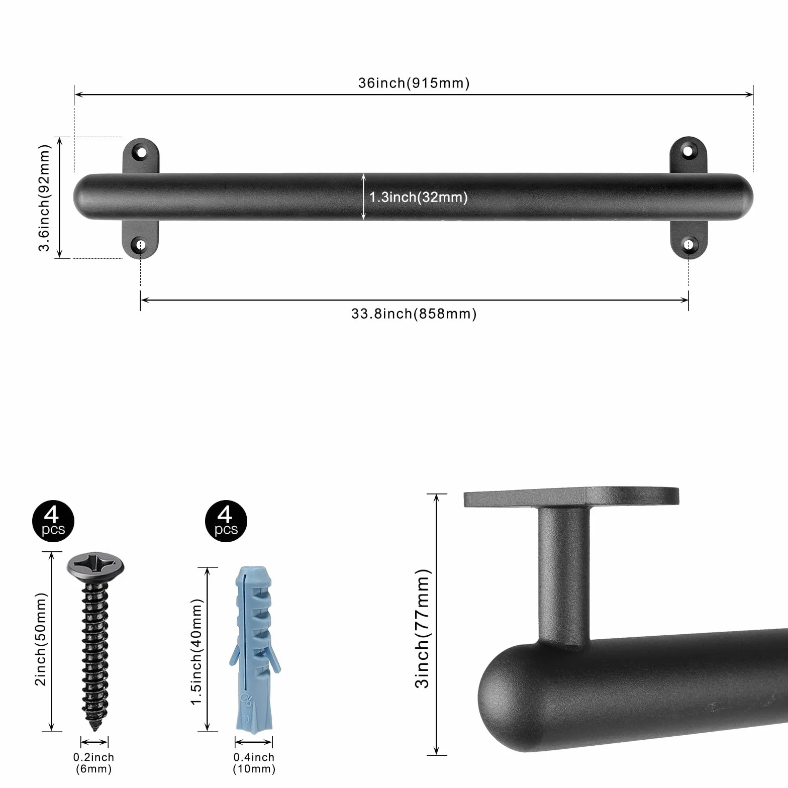 Dolibest Pasamanos de metal de montaje en pared de 36 pulgadas, pasamanos de escalera, mango de seguridad antideslizante, barra de agarre de escalera sin barreras para ancianos, uso en interiores y