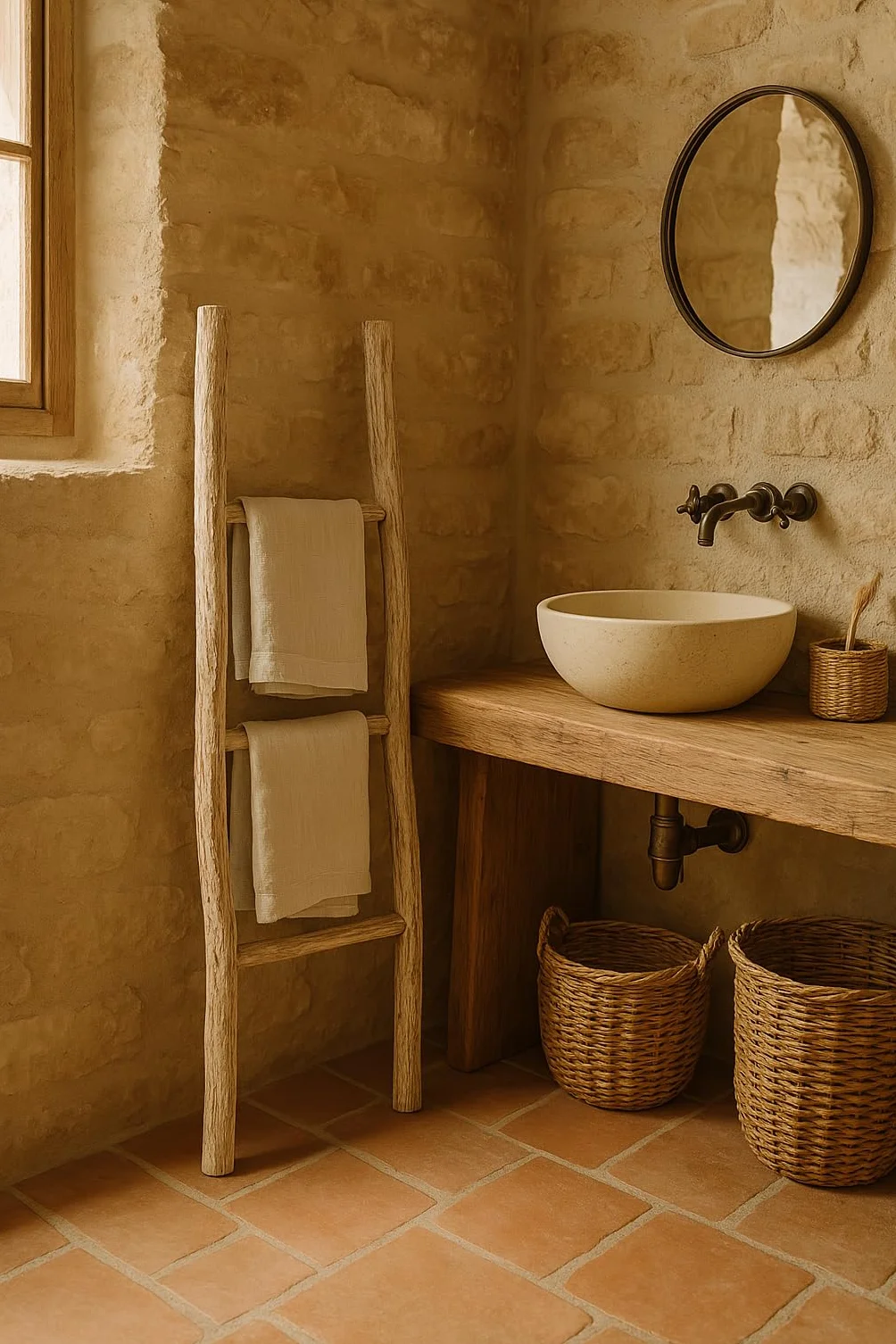 Biscottini Escalera toallero baño 108 x 32 x 3 – Escalera decorativa de madera – Toallero de bambú