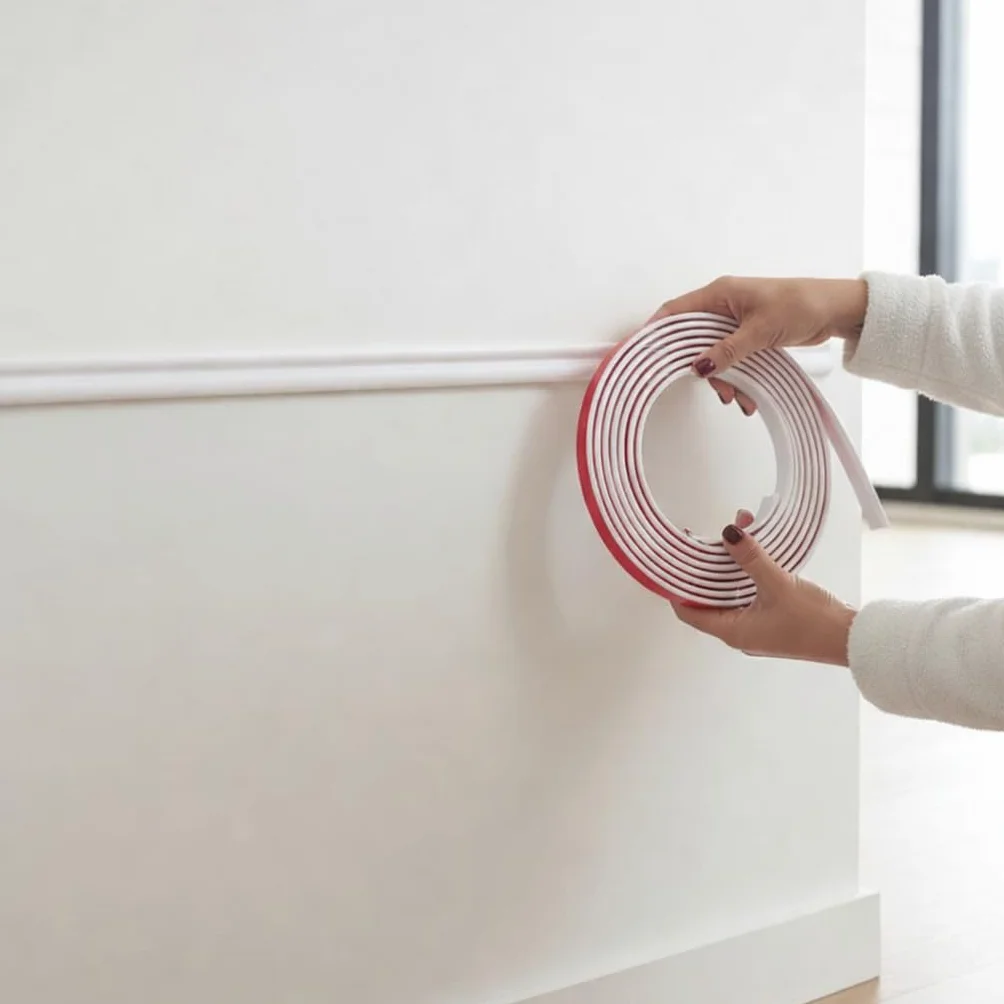 Moldura decorativa de pared autoadhesiva PVC flexible 5 m x 2,3 cm blanca interior