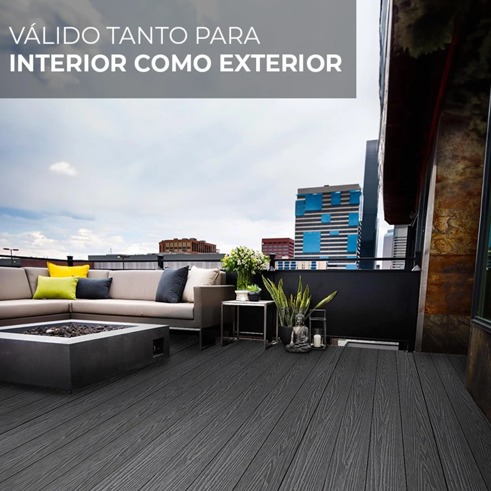 YOEVU | Lama de composite WPC | 2,2m x 14,5cm x 2,2cm, Gris | Resistente a la intemperie, antideslizante, fácil de instalar | Para terrazas y exteriores