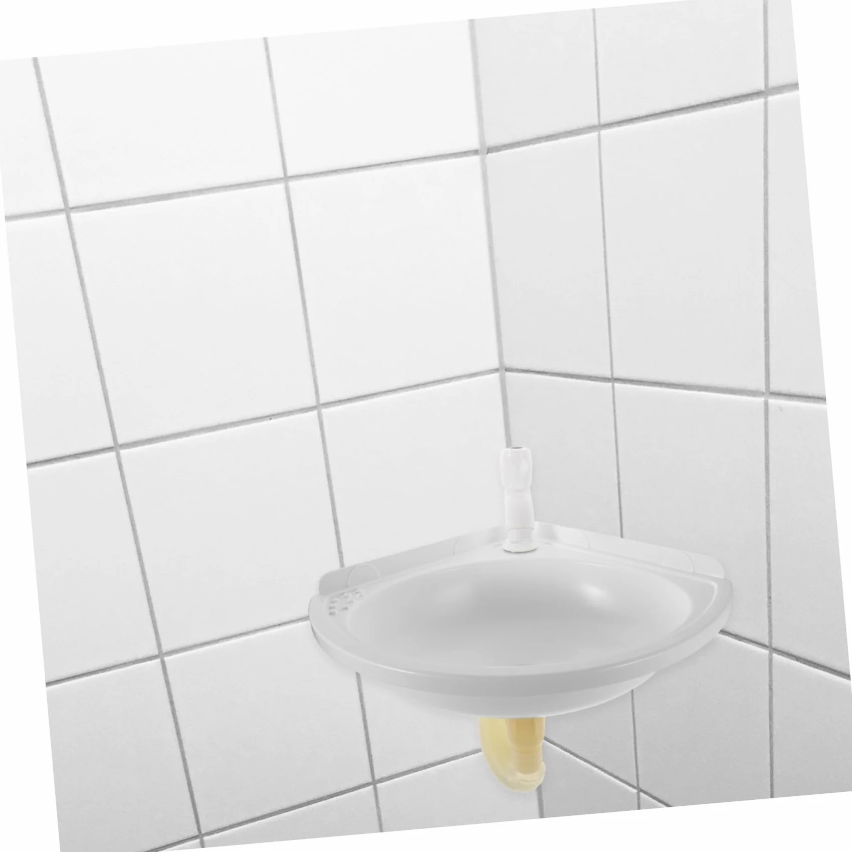 Operitacx Lavabo de Baño Triangular de Plástico con Grifo, Montaje en Pared, Compacto Color Claro para Baño Pequeño, Fregadero de Esquina Suspendido, Solución para Espacios Reducidos, 1