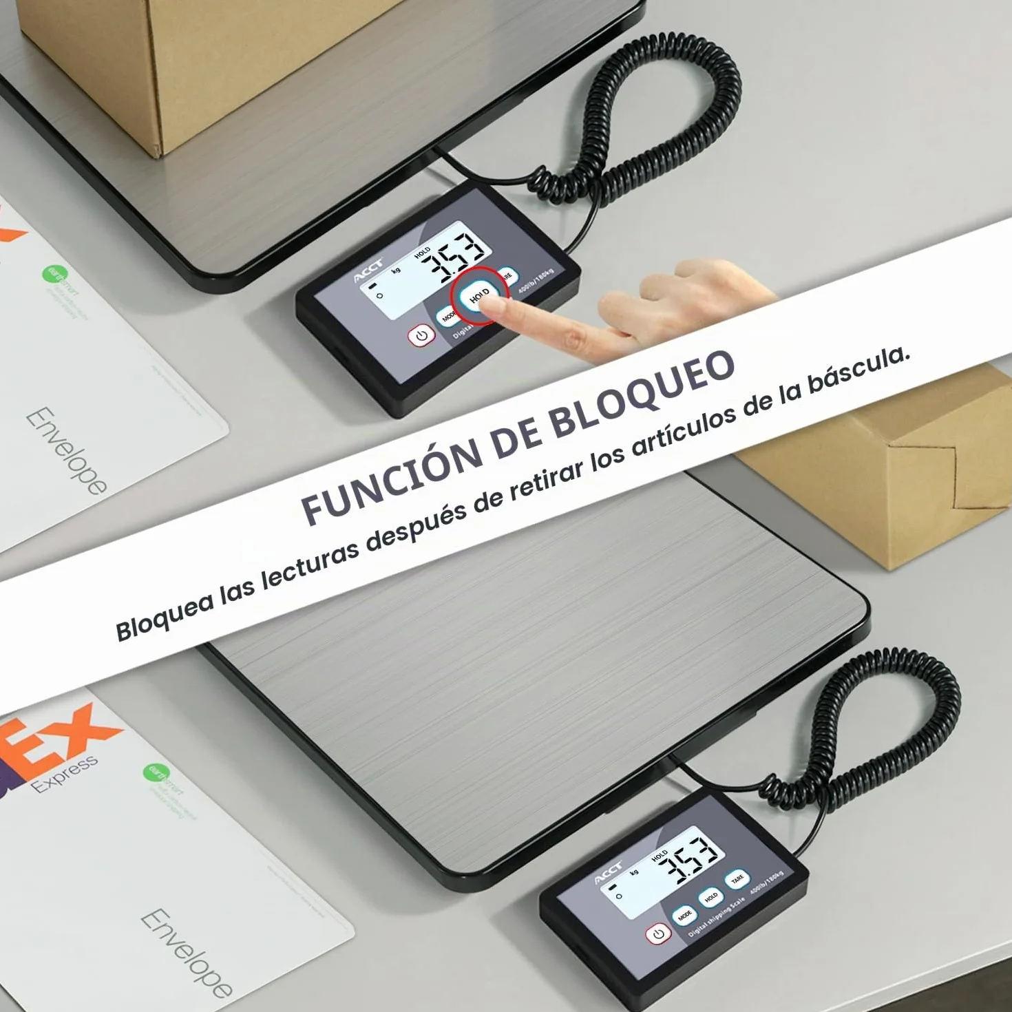 Báscula Postal ACCT 400 lb/180 kg, Función Retención/Tara, Industrial para Paquetes, Pilas y Cable USB