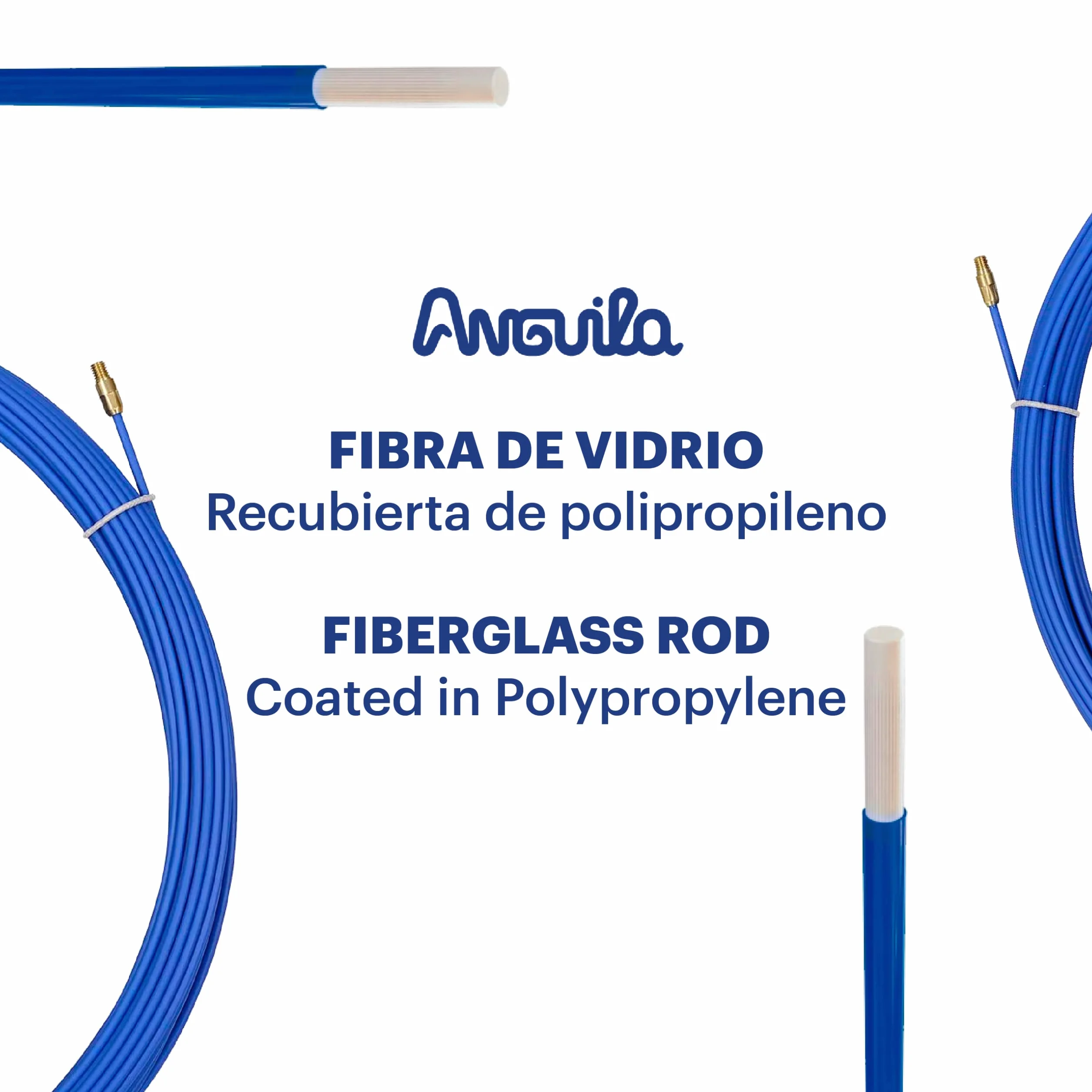 Anguila | Guía Pasacables | Fibra de Vidrio Reforzada + Propileno | Terminales Intercambiables | Color Azul | Diámetro 3mm | 10 Metros