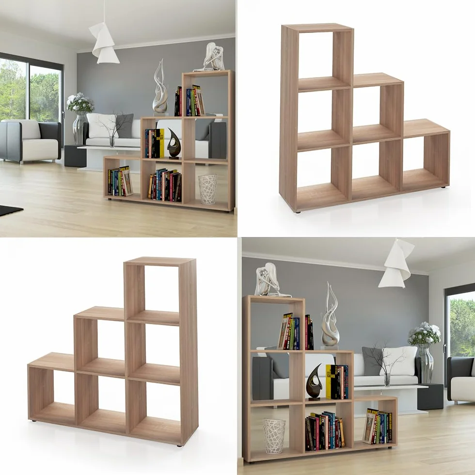 Vicco Estantería escalonada Sonoma 105 x 107.5 cm Separador de ambientes 6 estantes