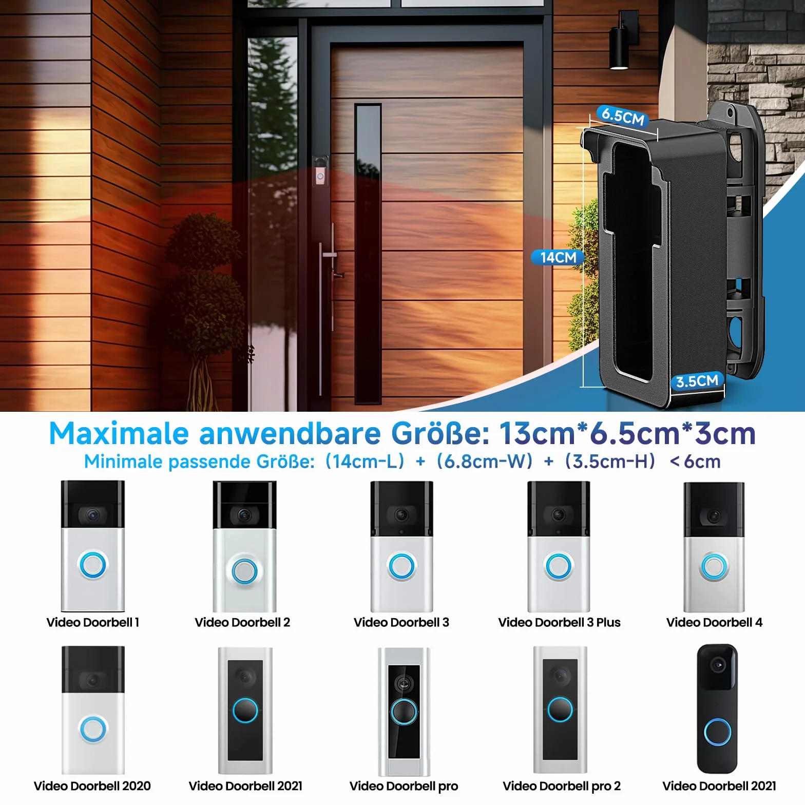 Soporte para Timbre con Vídeo a Prueba de Lluvia, 45-135° Compatible con Video Doorbell Wired/Pro-Pro2/4/3 Plus/3/2/1(Batería), Soporte Angular Antirrobo para Timbre, Accesorios Ajustables para Timbre