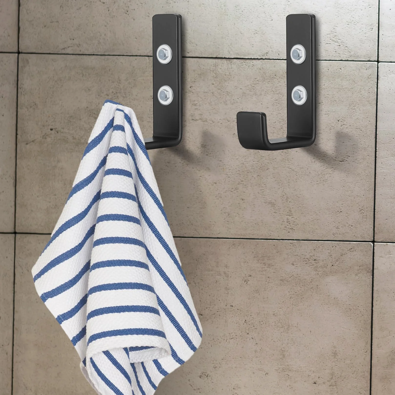 2pcs Ganchos Resistentes para Pared en Forma de J, Ganchos de Acero al carbono Negros Universales, Percheros, Ganchos para Abrigos,Soporte de Pared para Artículos Voluminosos (2) (2pcs)