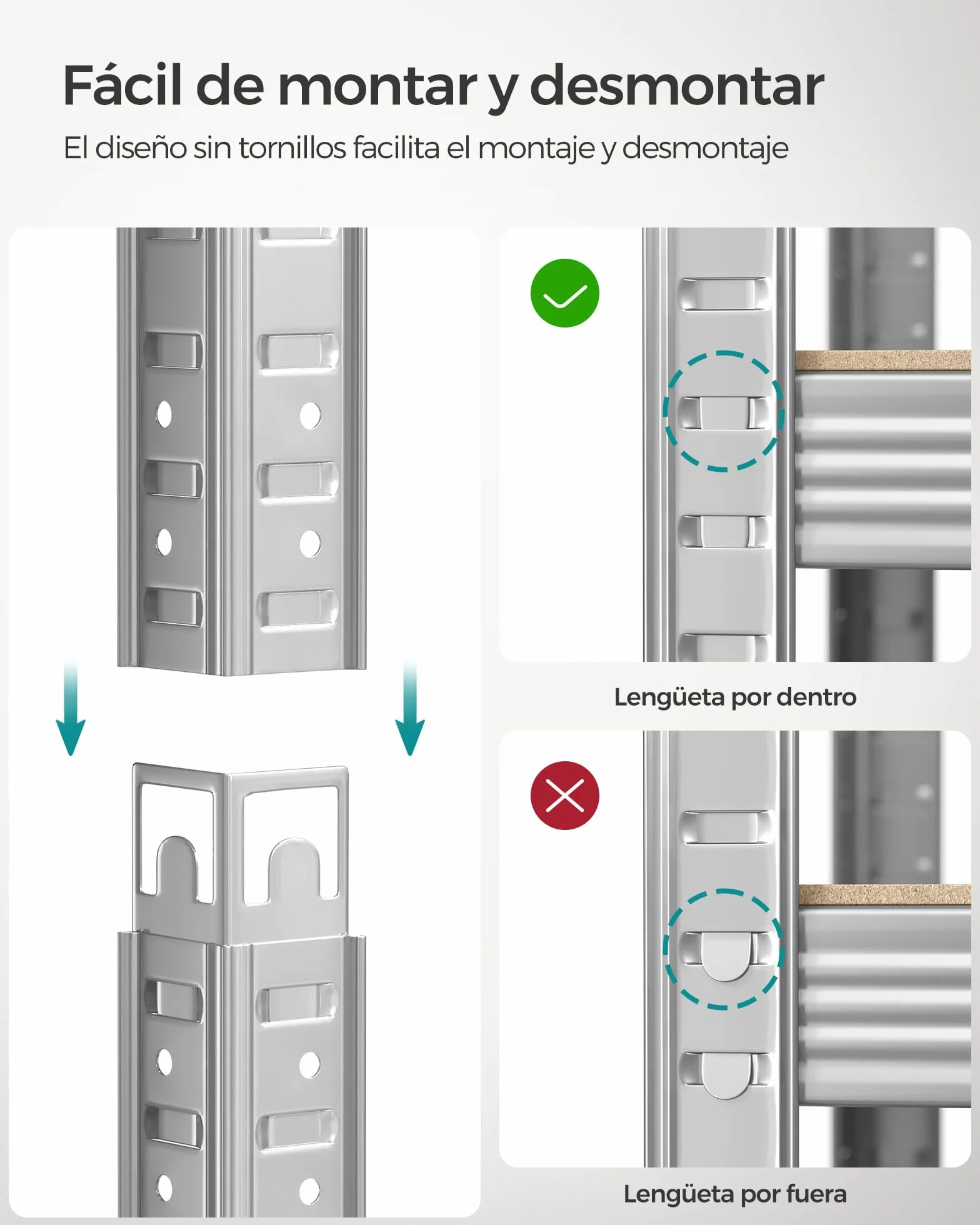 SONGMICS Estantería de 5 Niveles, 200 x 100 x 50 cm, Carga de 875 kg (175 kg por Nivel), Estantería para Cargas Pesadas, Estante Ajustable en Altura, para Garaje, Sótano, Plata GLR050E01